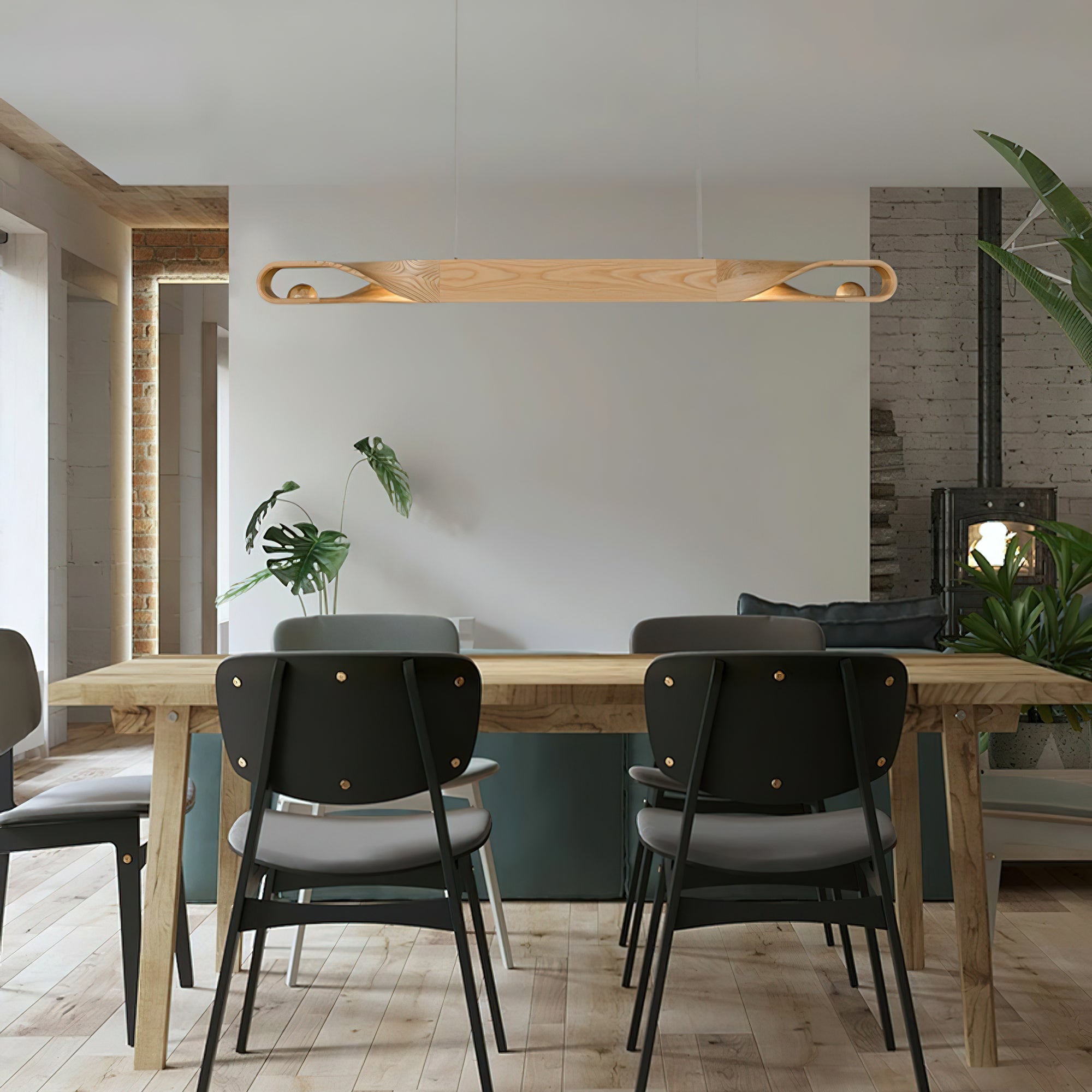 Lustra Pendant Lamp Wood Curved Minimalist - Letslighting
