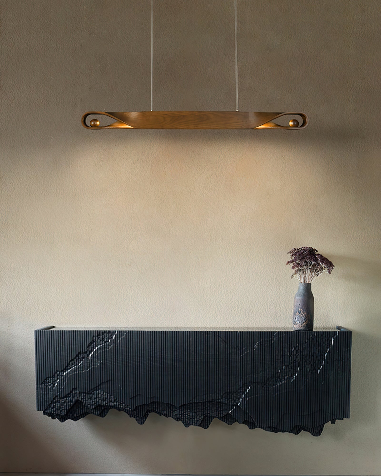 Lustra Pendant Lamp Wood Curved Minimalist - Letslighting