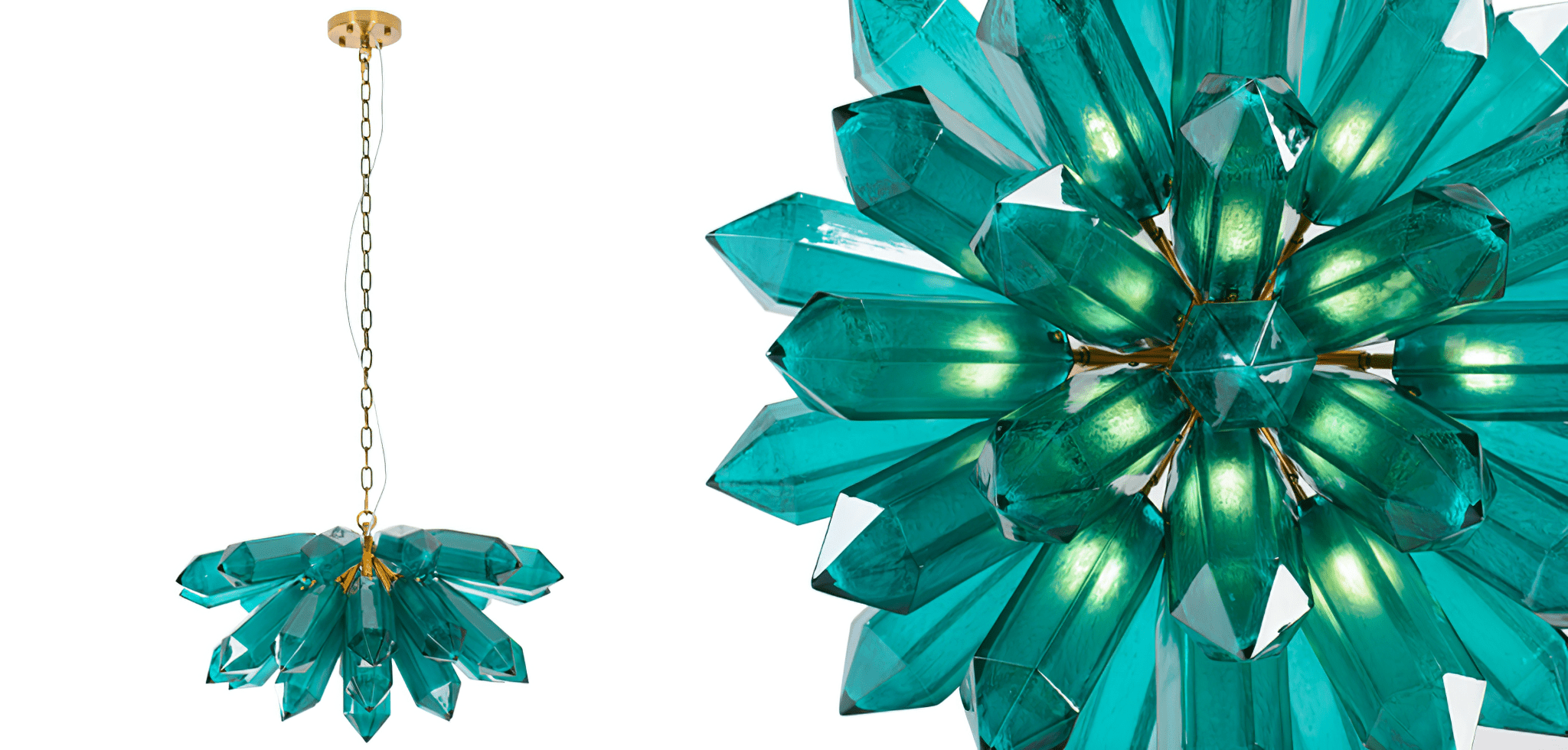Aurora Chandelier Emerald Crystal Starburst Gold