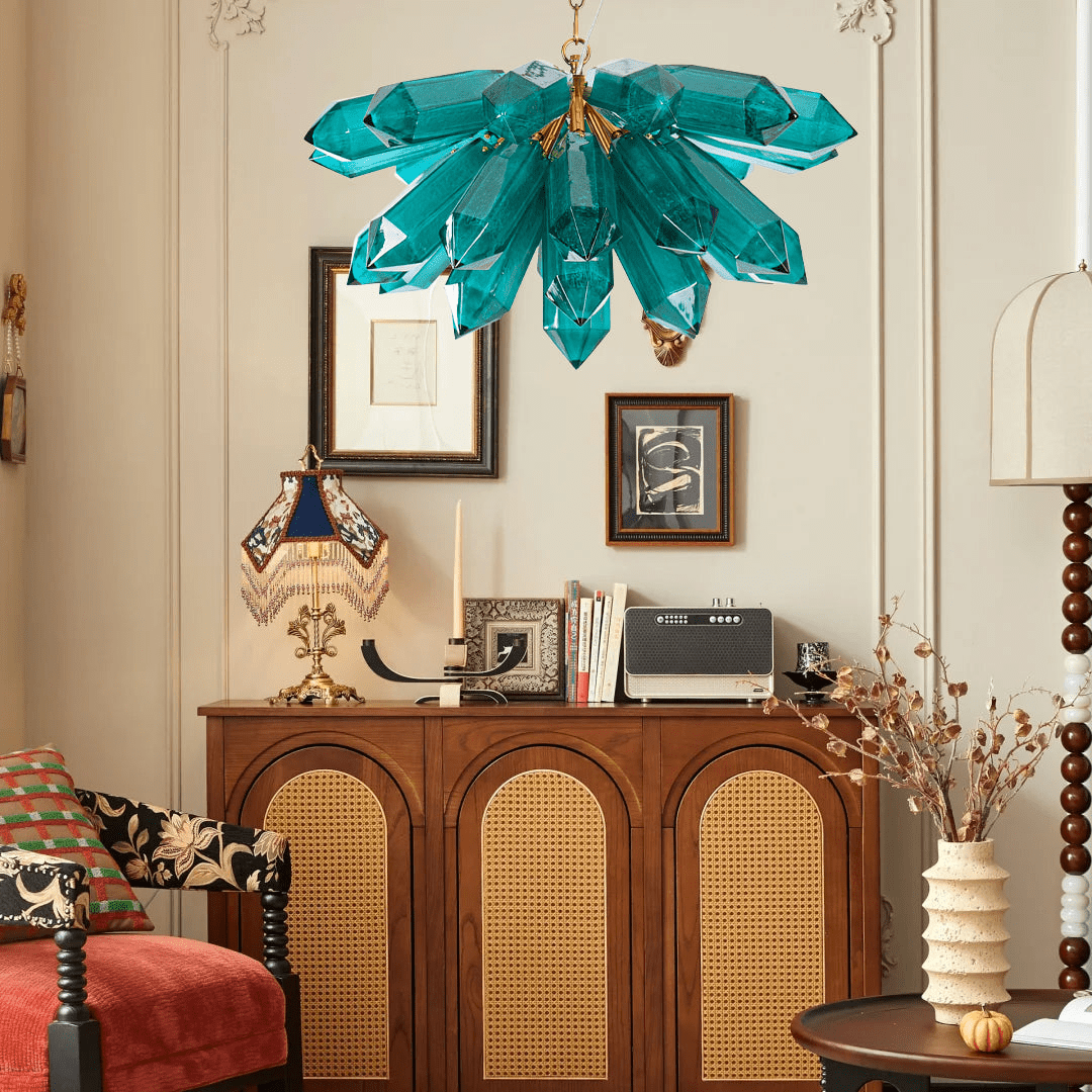 Aurora Chandelier Emerald Crystal Starburst Gold