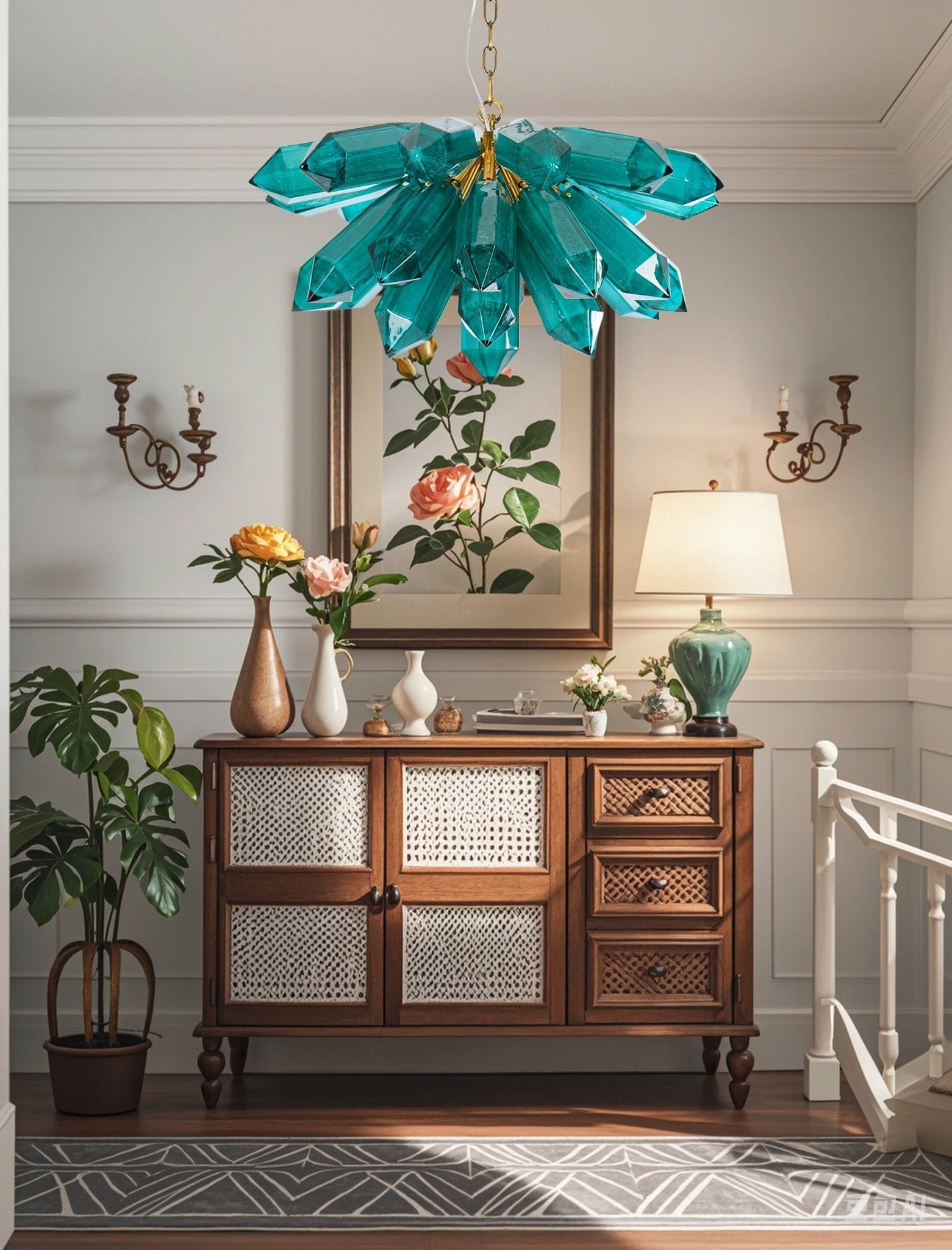 Aurora Chandelier Emerald Crystal Starburst Gold