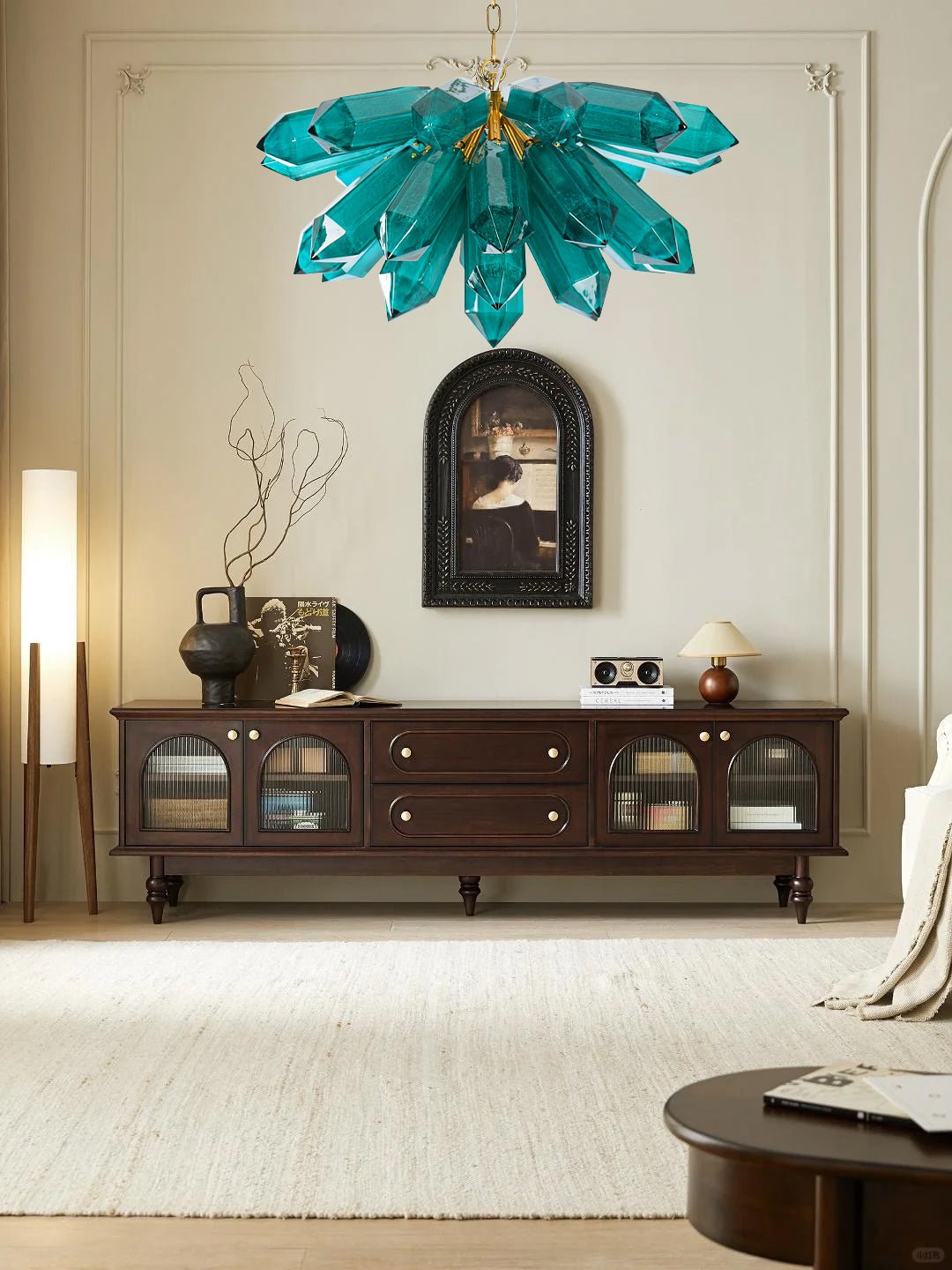 Aurora Chandelier Emerald Crystal Starburst Gold