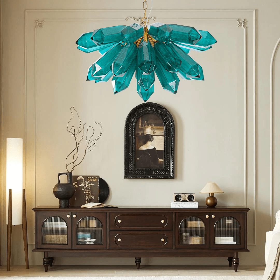 Aurora Chandelier Emerald Crystal Starburst Gold
