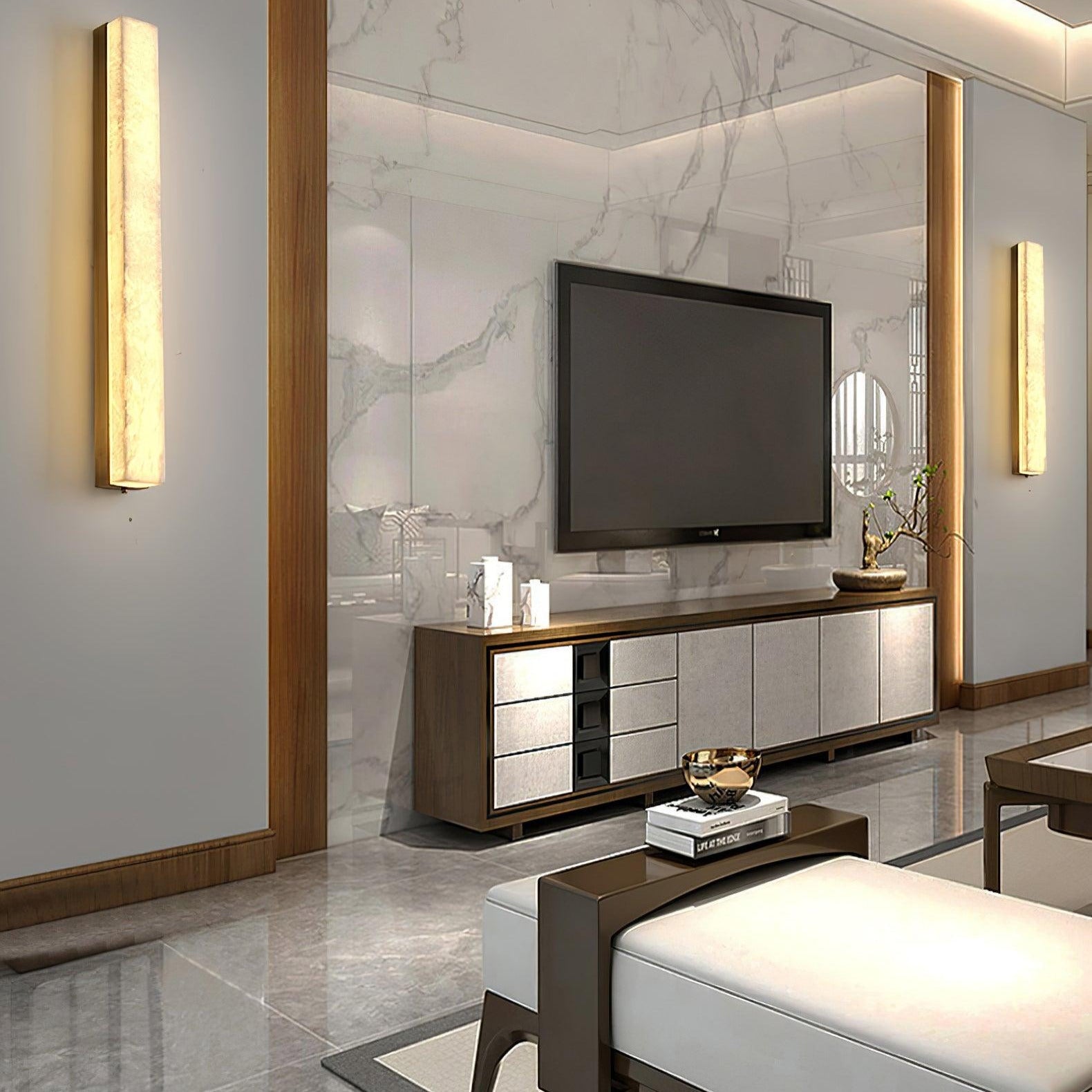 Kristy Linear Brass Alabaster Wall Lamp