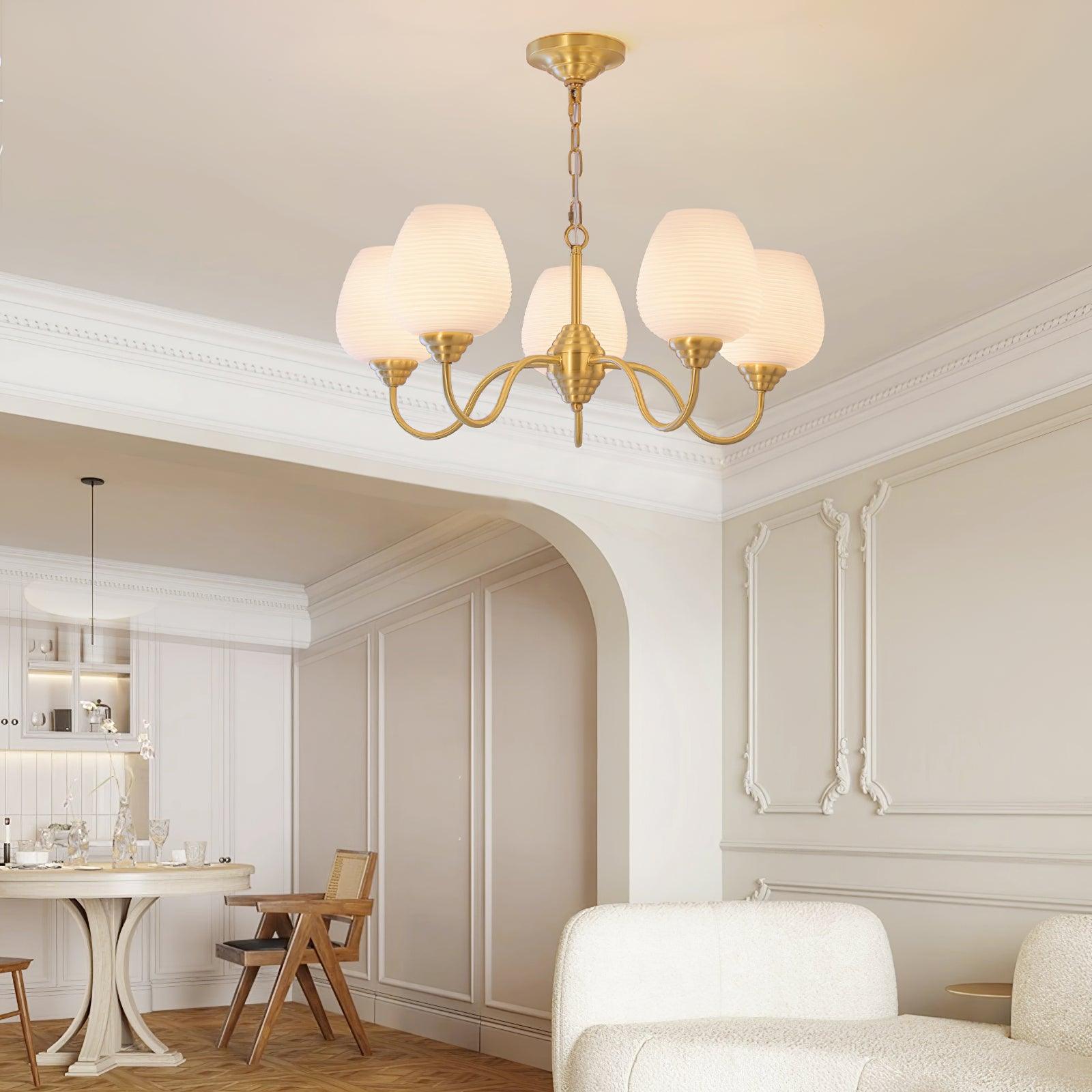 Lustra Chandelier Antique Brass White Glass - Letslighting