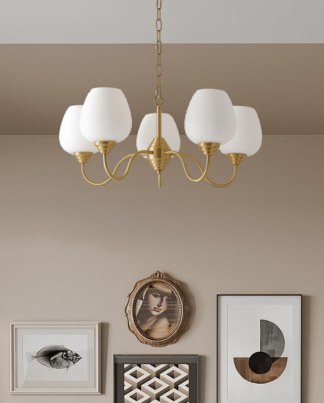 Lustra Chandelier Antique Brass White Glass - Letslighting