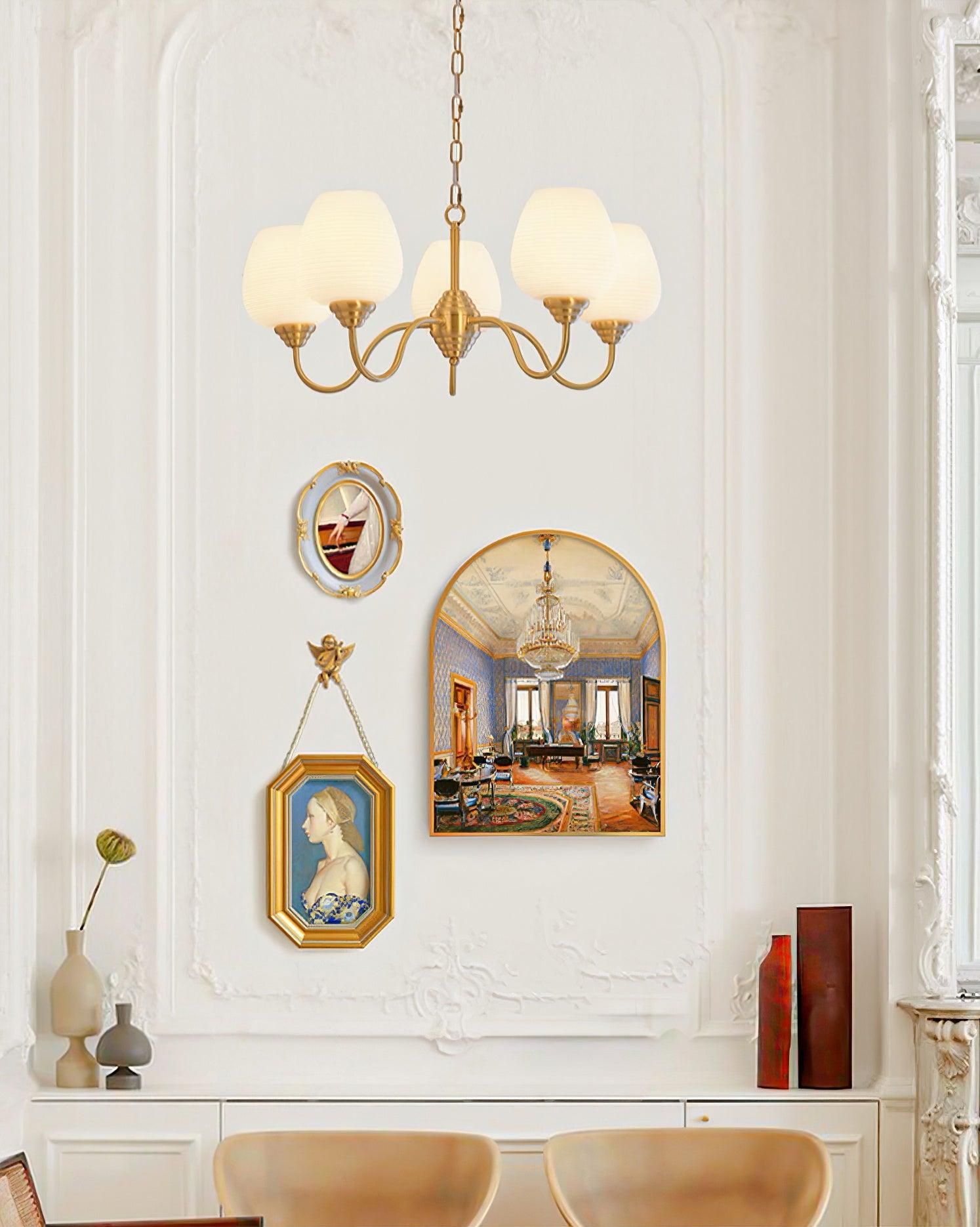 Lustra Chandelier Antique Brass White Glass - Letslighting