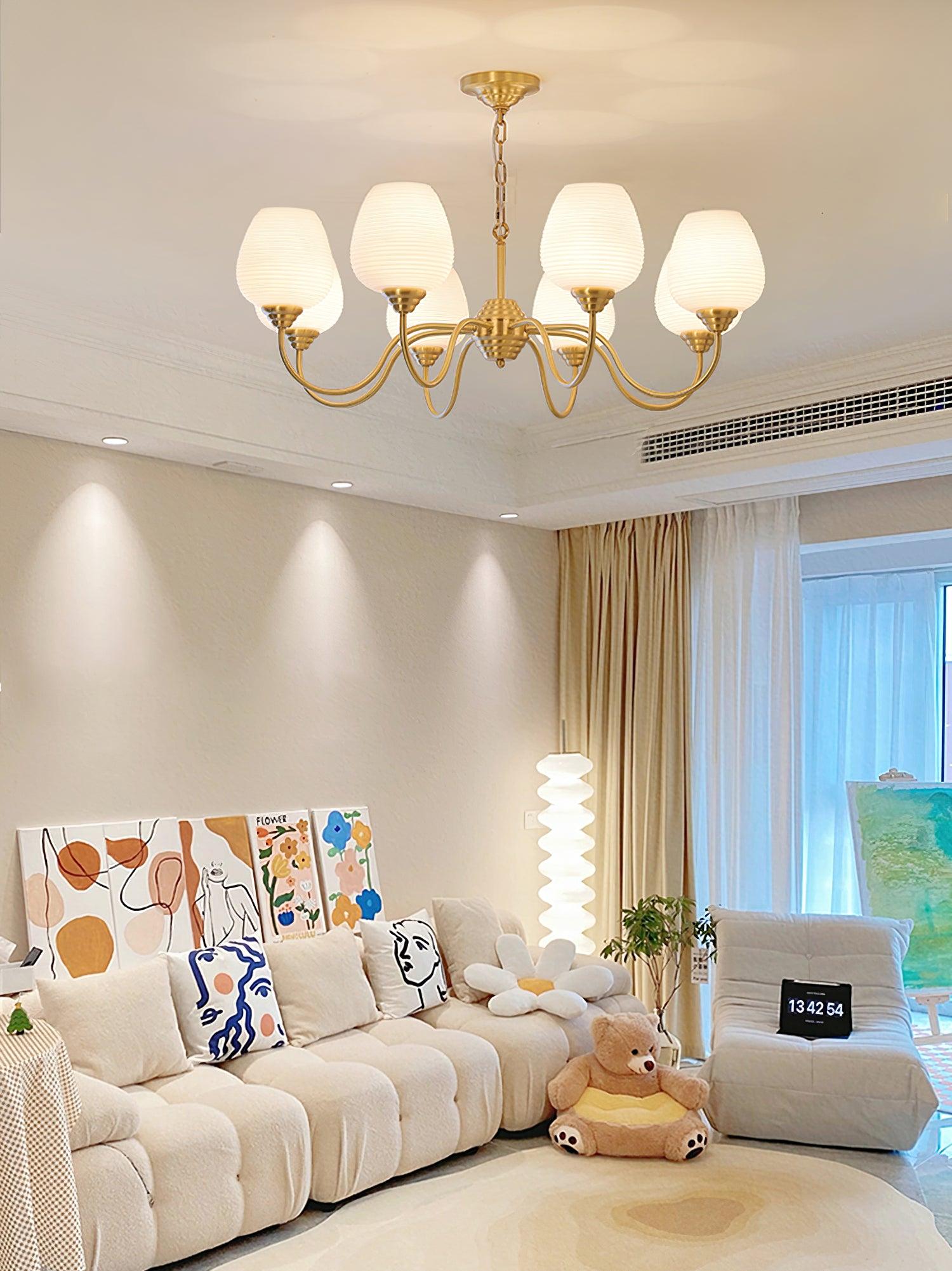 Lustra Chandelier Antique Brass White Glass - Letslighting