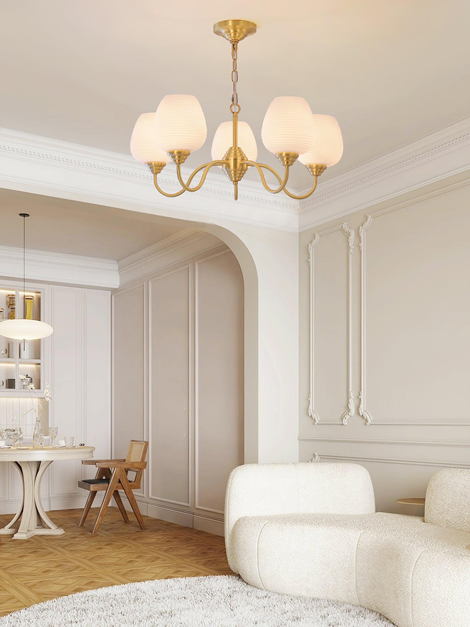 Lustra Chandelier Antique Brass White Glass - Letslighting
