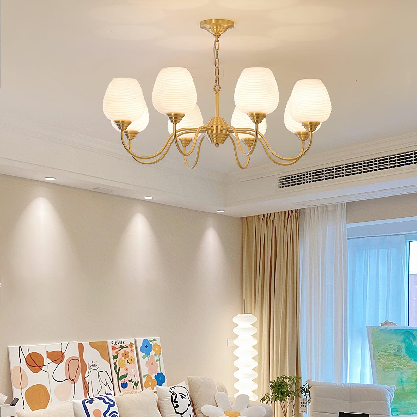 Lustra Chandelier Antique Brass White Glass - Letslighting