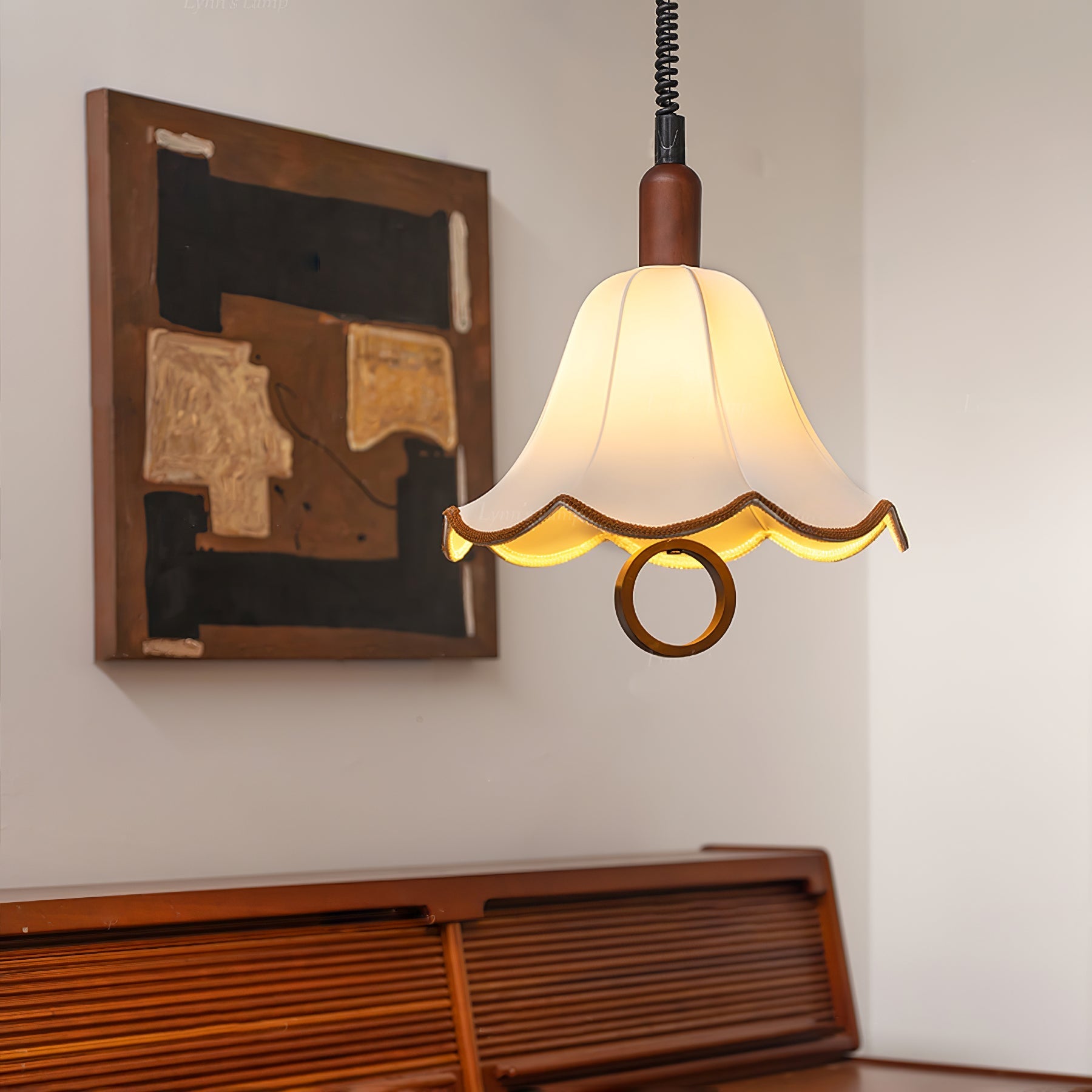 Eurvaryra Classic Elegance Fabric Wood Pendant Light - Letslighting