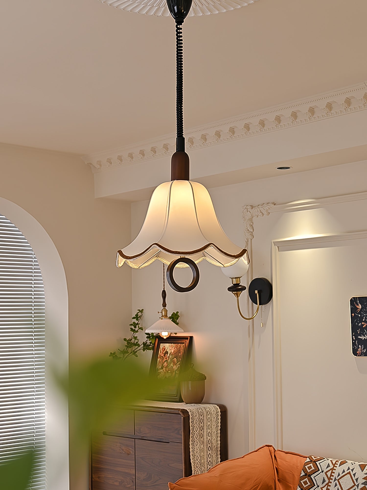 Eurvaryra Classic Elegance Fabric Wood Pendant Light - Letslighting