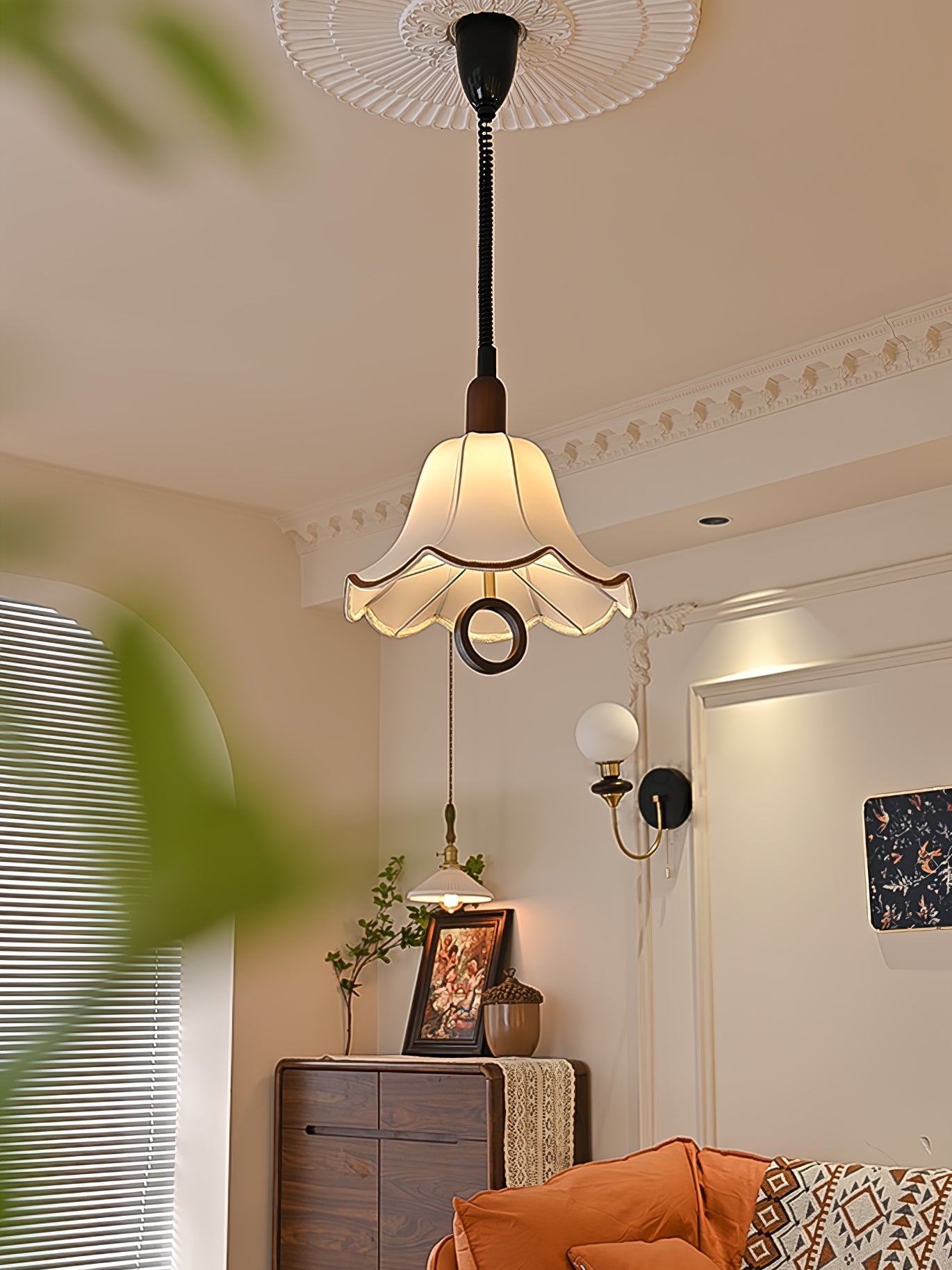 Eurvaryra Classic Elegance Fabric Wood Pendant Light - Letslighting