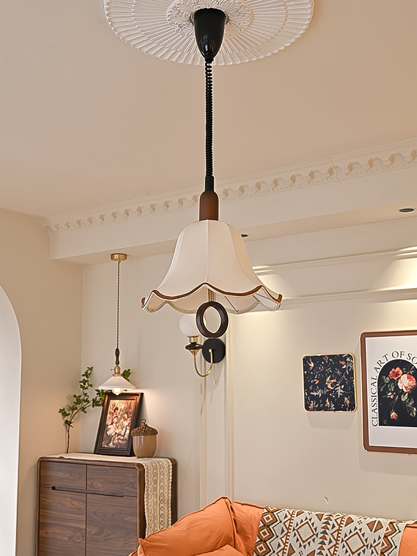 Eurvaryra Classic Elegance Fabric Wood Pendant Light - Letslighting