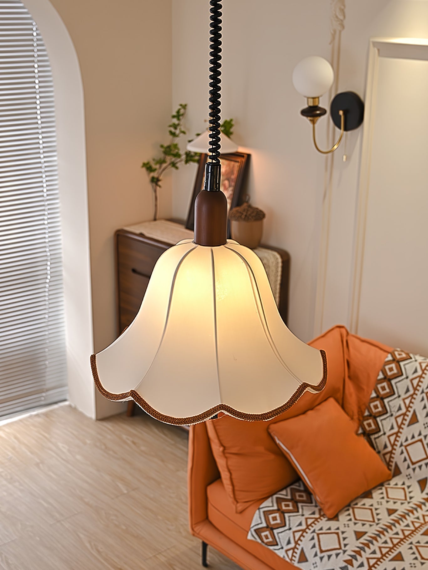 Eurvaryra Classic Elegance Fabric Wood Pendant Light - Letslighting