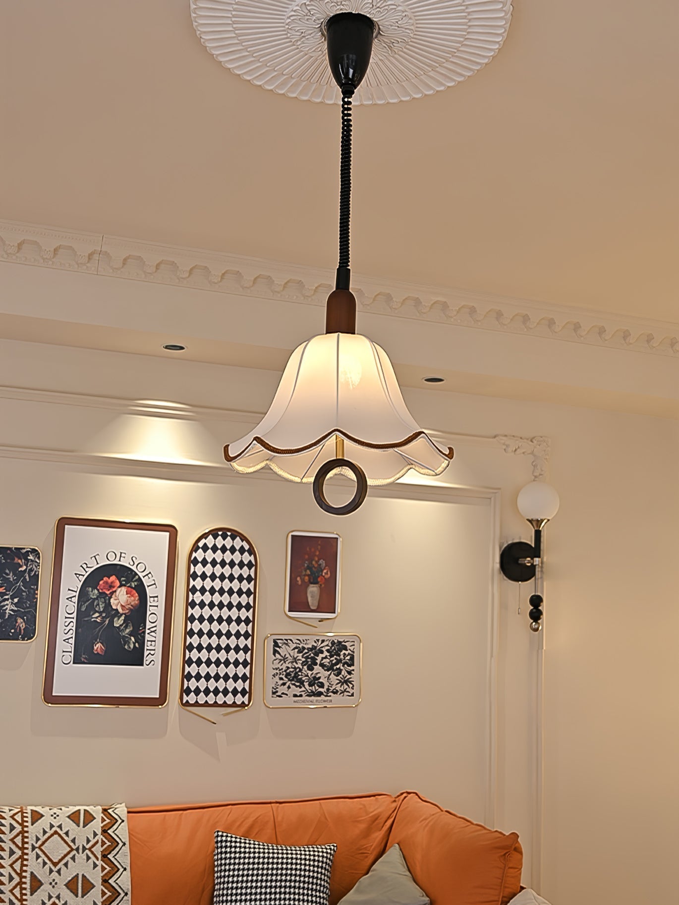 Eurvaryra Classic Elegance Fabric Wood Pendant Light - Letslighting