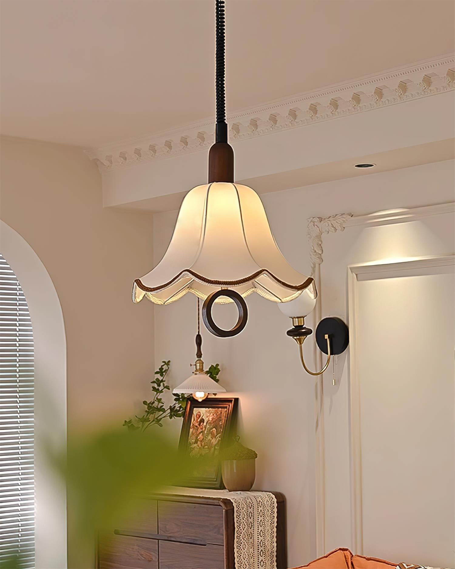 Eurvaryra Classic Elegance Fabric Wood Pendant Light - Letslighting