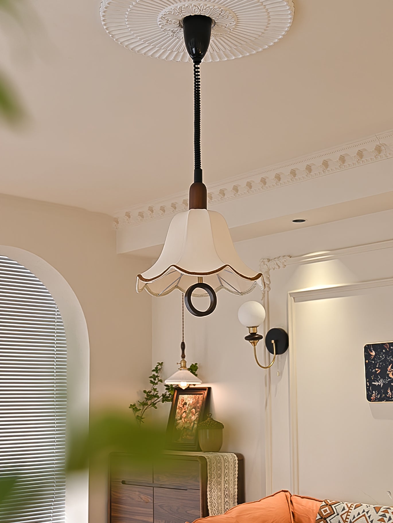 Eurvaryra Classic Elegance Fabric Wood Pendant Light - Letslighting