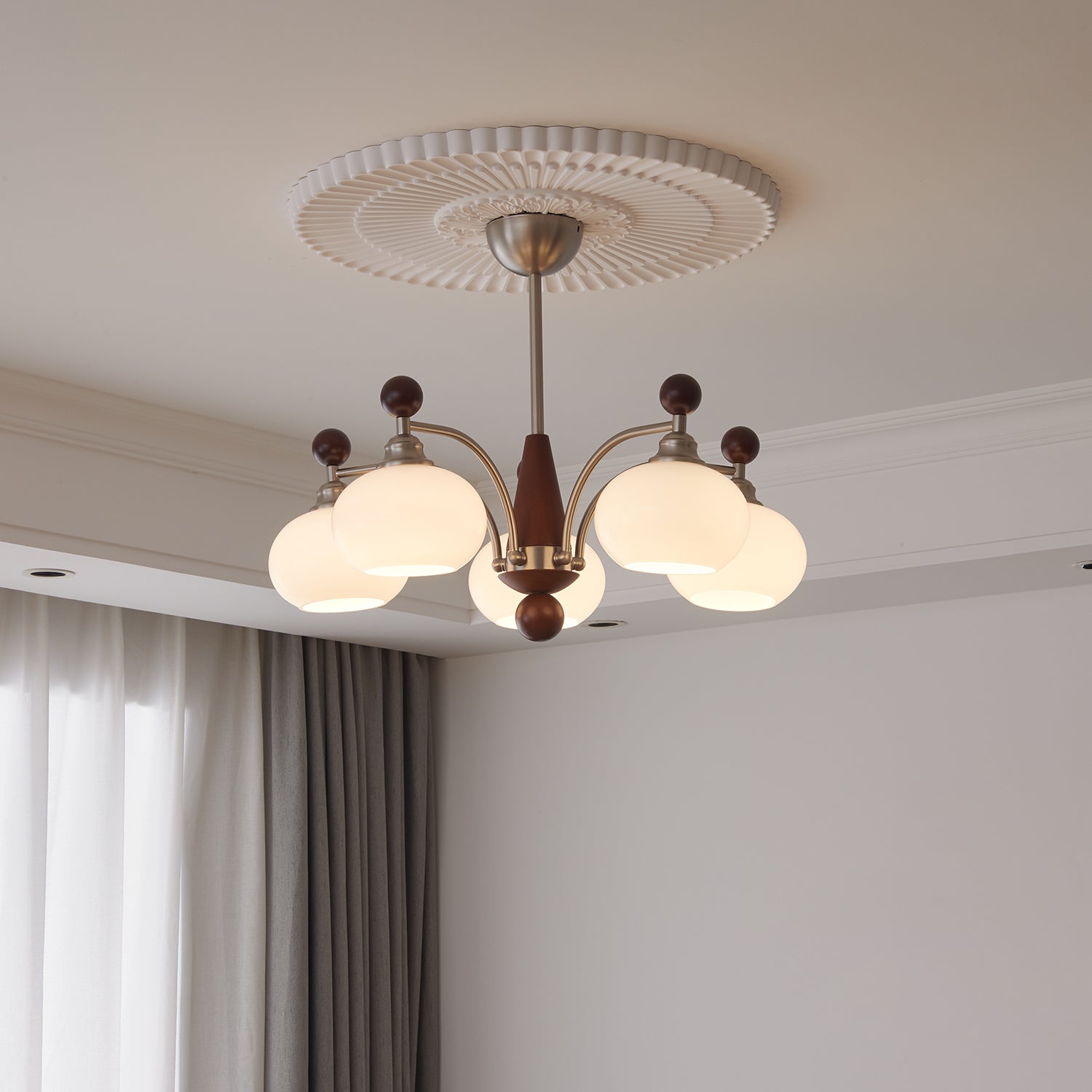 Ivloria Traditional Elegance Orbit Wood Glass Chandelier - Letslighting