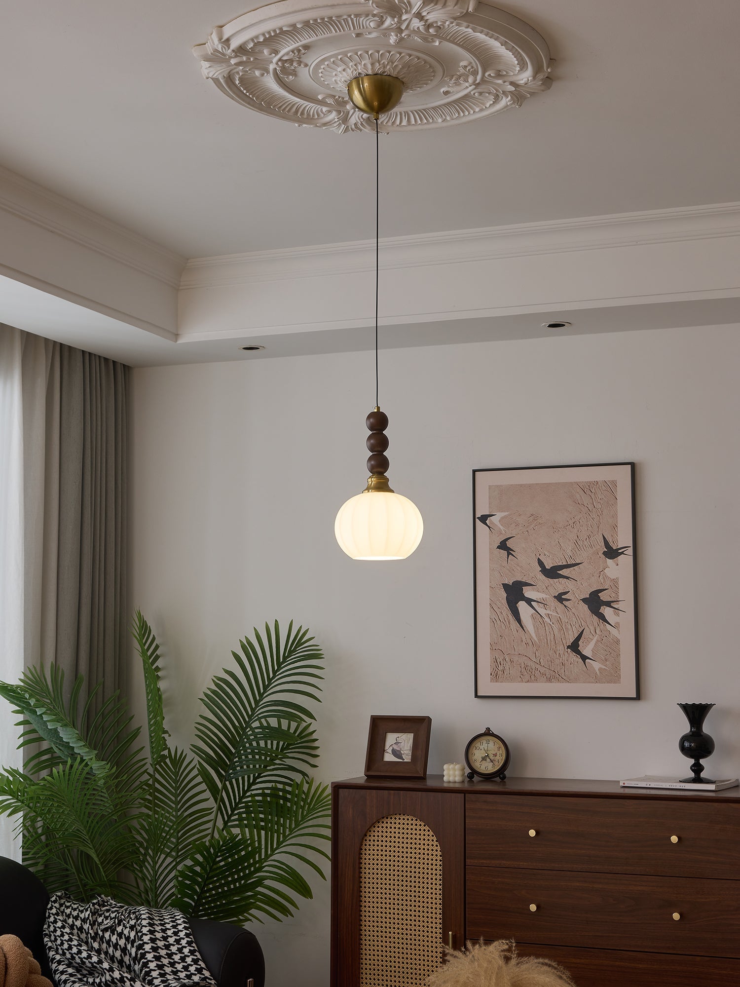 Vothaila Traditional Elegance Vintage Glass Wood Pendant Light - Letslighting