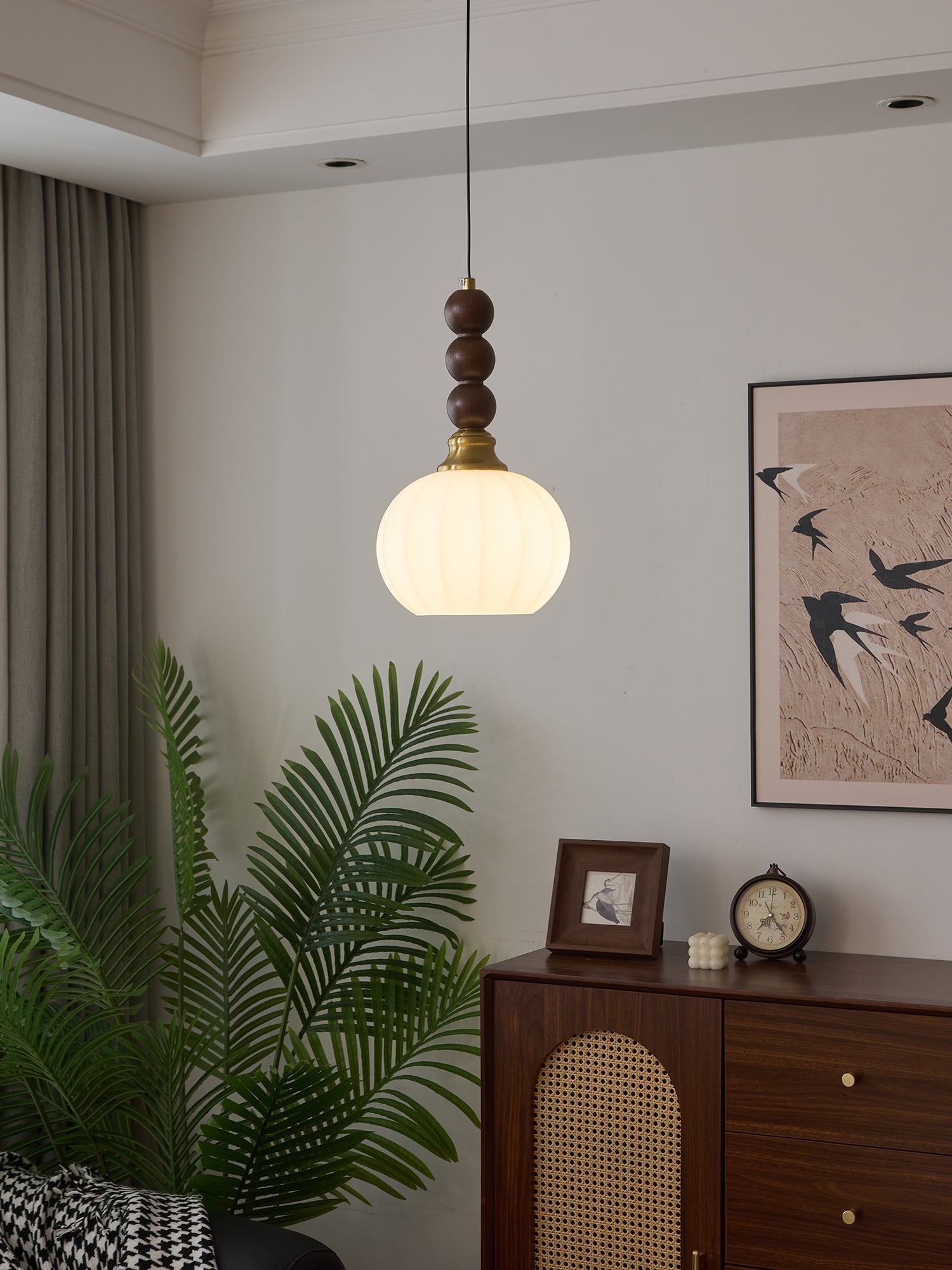 Vothaila Traditional Elegance Vintage Glass Wood Pendant Light - Letslighting