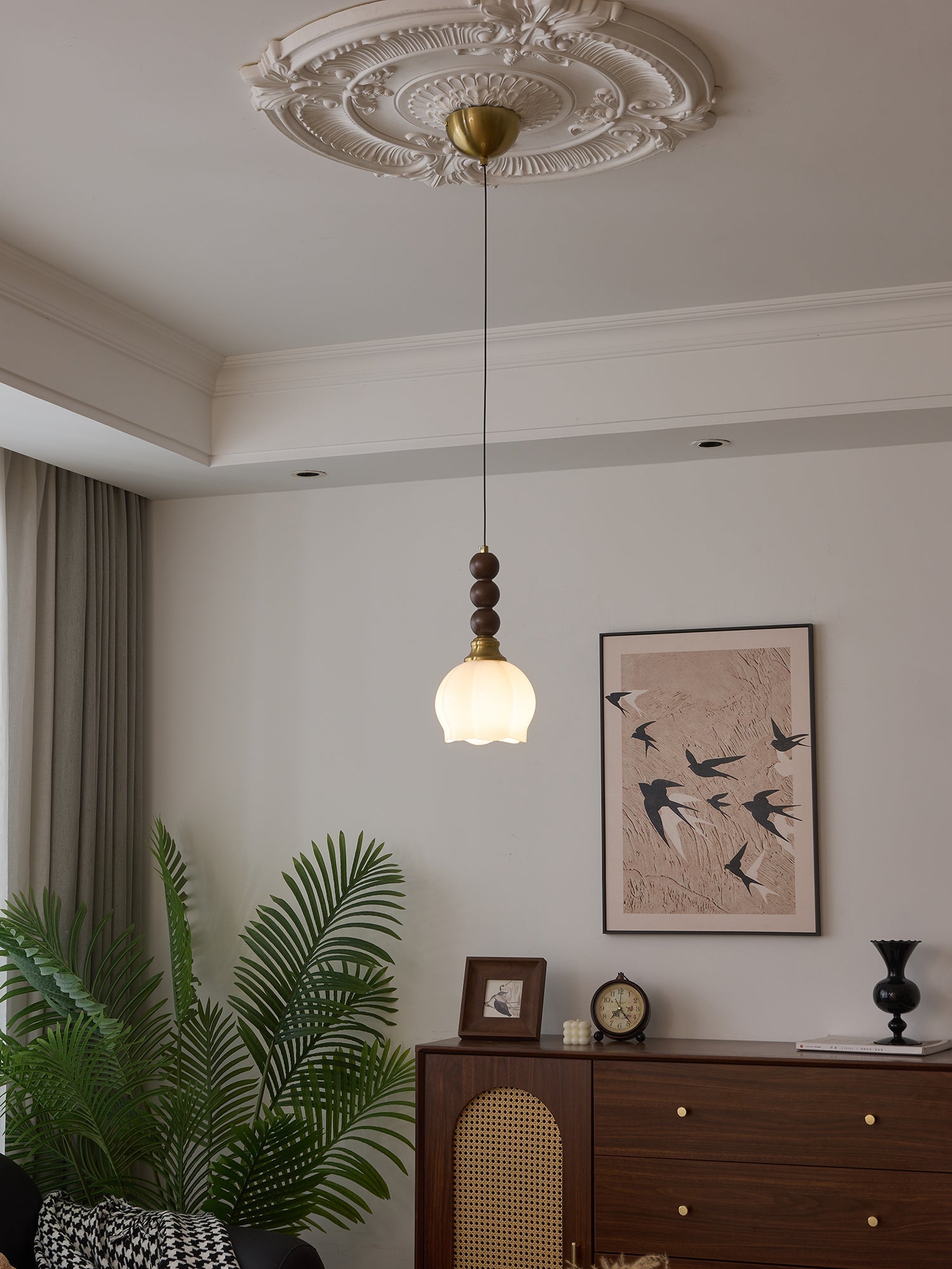 Vothaila Traditional Elegance Vintage Glass Wood Pendant Light - Letslighting
