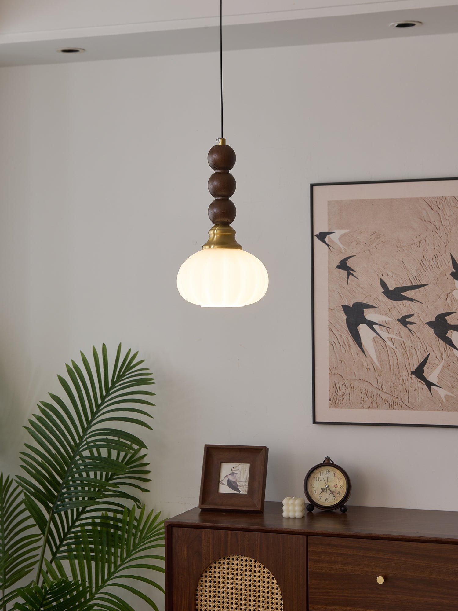 Vothaila Traditional Elegance Vintage Glass Wood Pendant Light - Letslighting