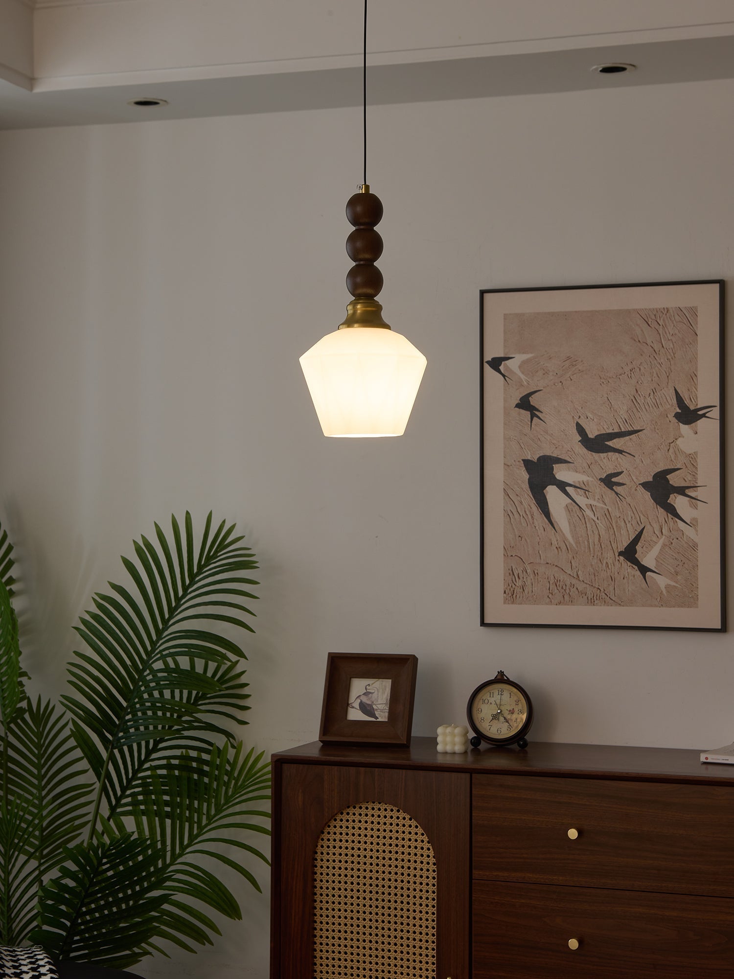 Vothaila Traditional Elegance Vintage Glass Wood Pendant Light - Letslighting