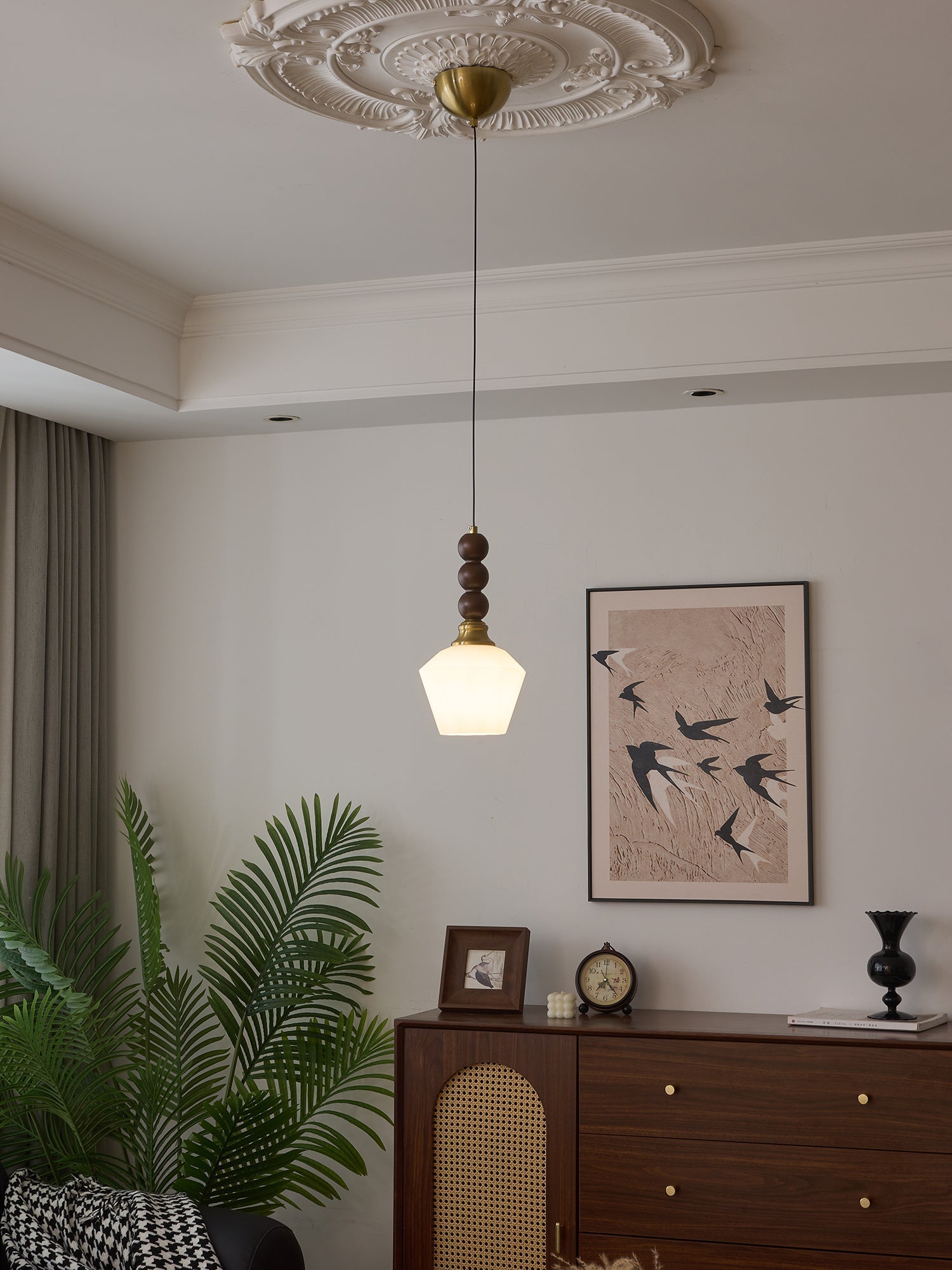 Vothaila Traditional Elegance Vintage Glass Wood Pendant Light - Letslighting