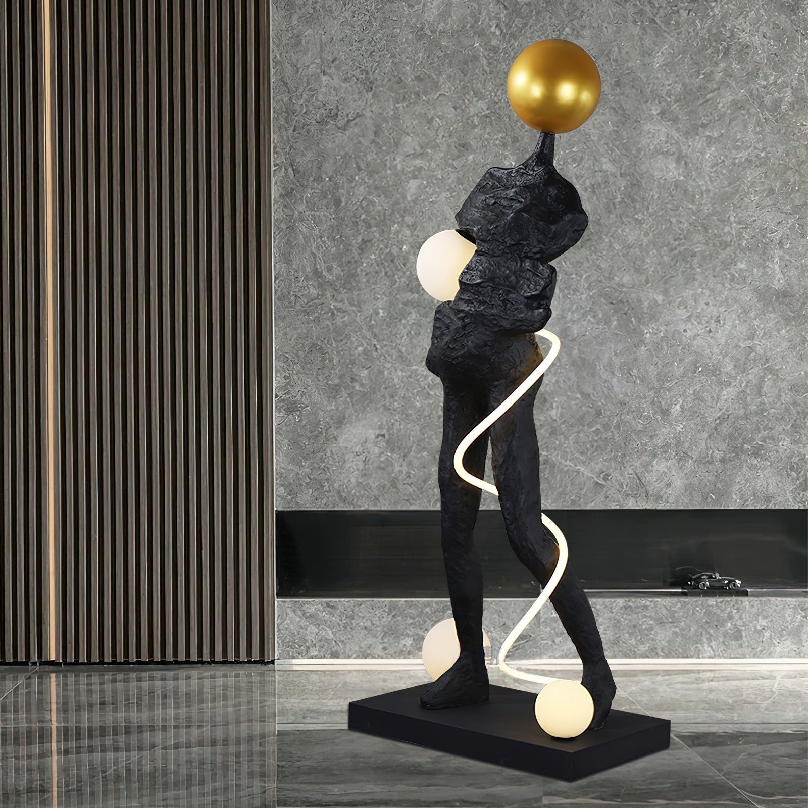 Nycaran Sculptural Black Floor Lamp - Letslighting