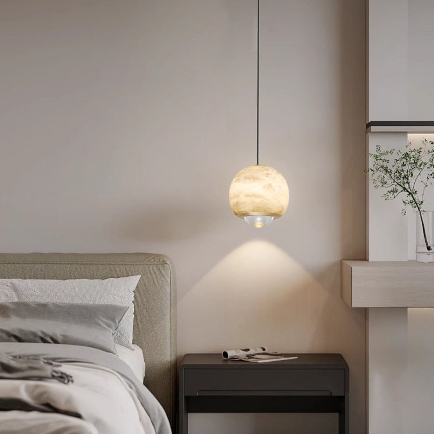 Zephaan Modern Minimalist Brass Alabaster Pendant Light - Letslighting