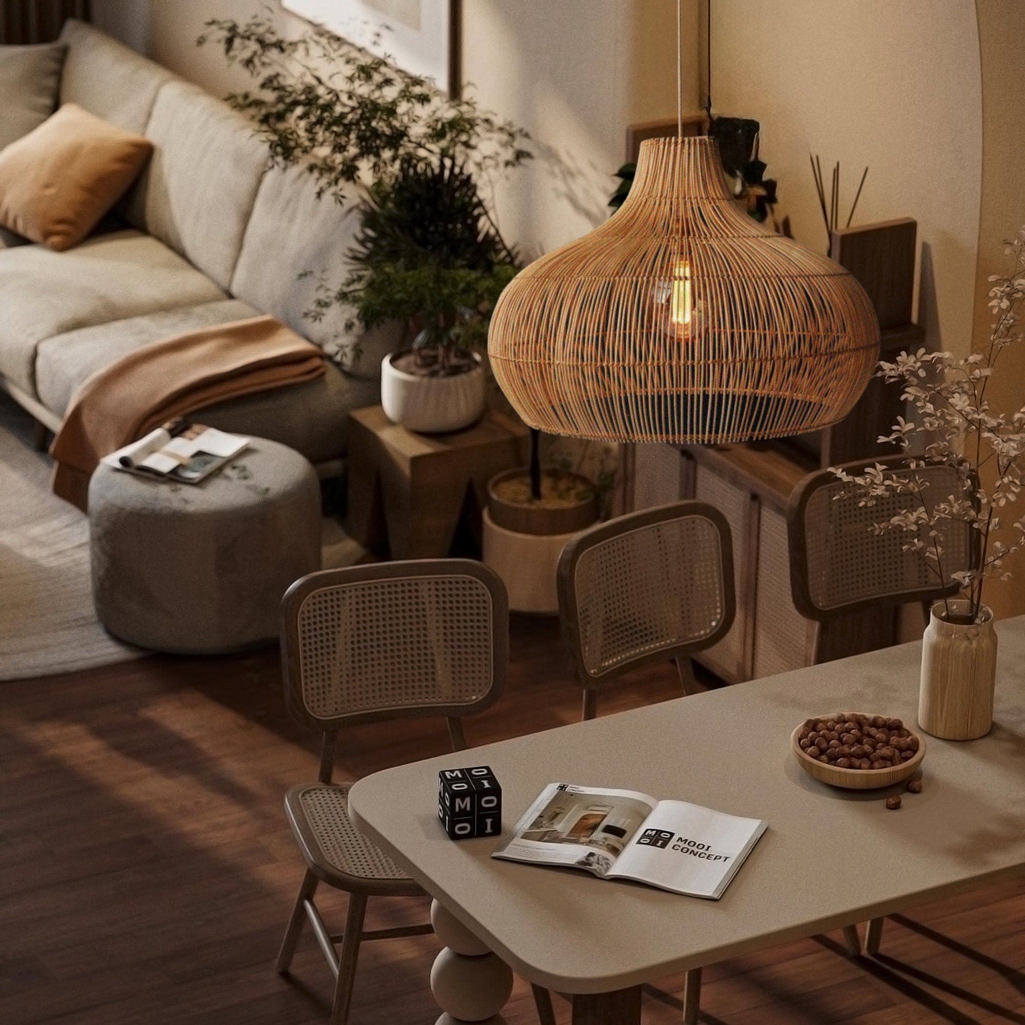 Elsilira Elegance Natural Rattan Pendant Lamp - Letslighting