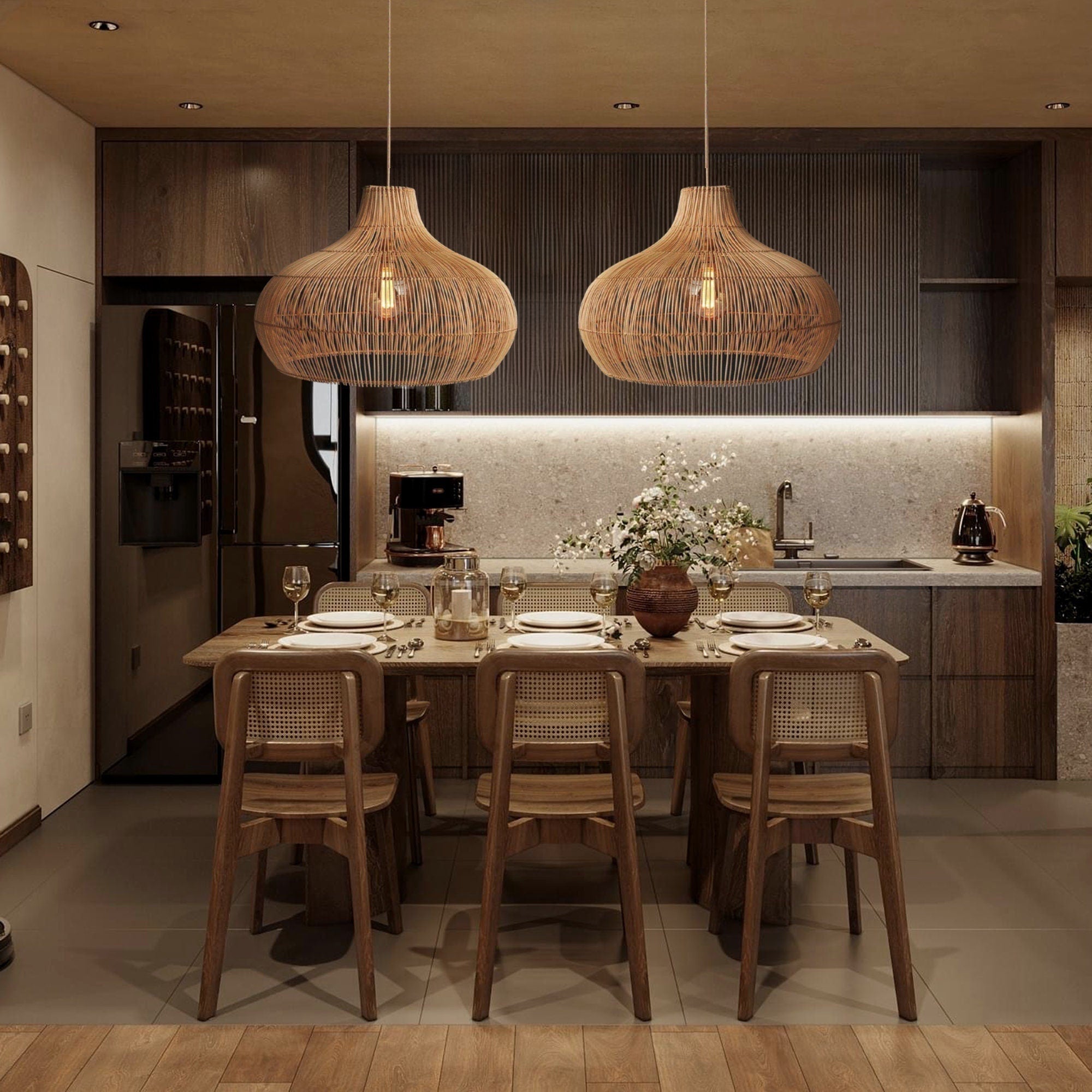 Elsilira Elegance Natural Rattan Pendant Lamp - Letslighting