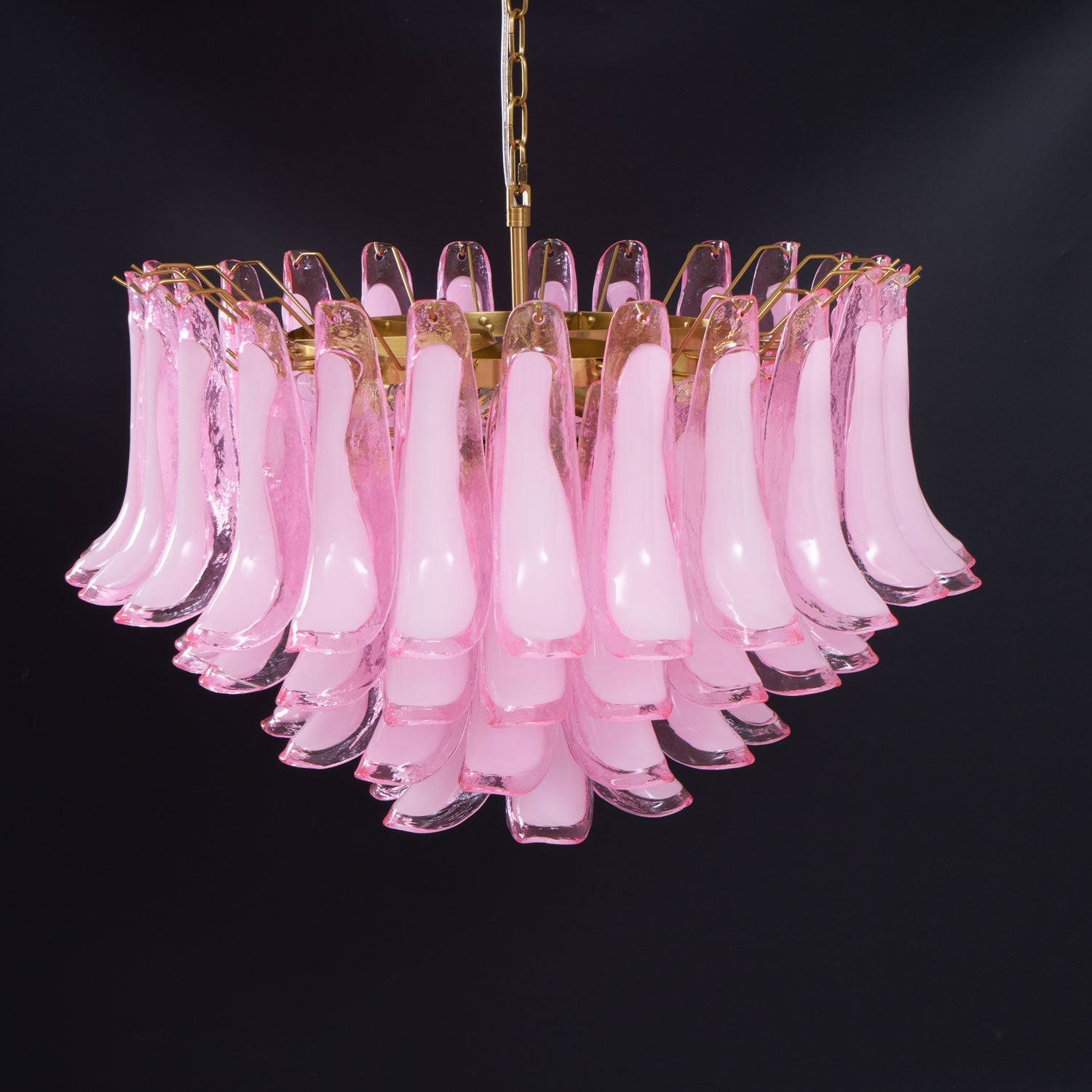 Aurora Chandelier Pink Glass Leaf Layered Floral Glamour - Letslighting