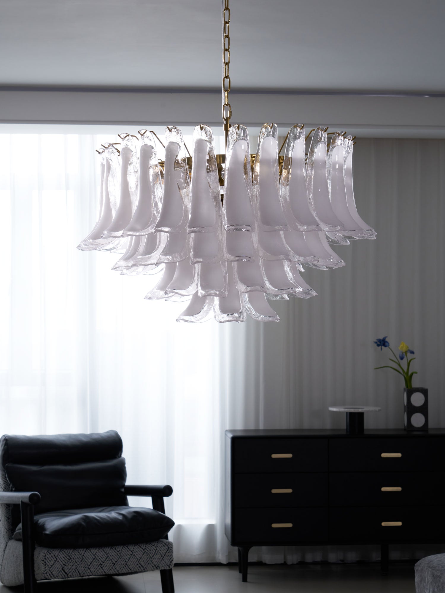 Aurora Chandelier Pink Glass Leaf Layered Floral Glamour - Letslighting