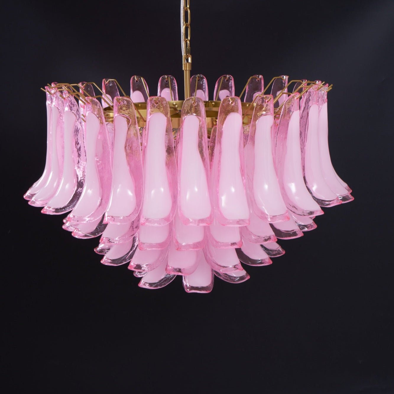 Aurora Chandelier Pink Glass Leaf Layered Floral Glamour - Letslighting