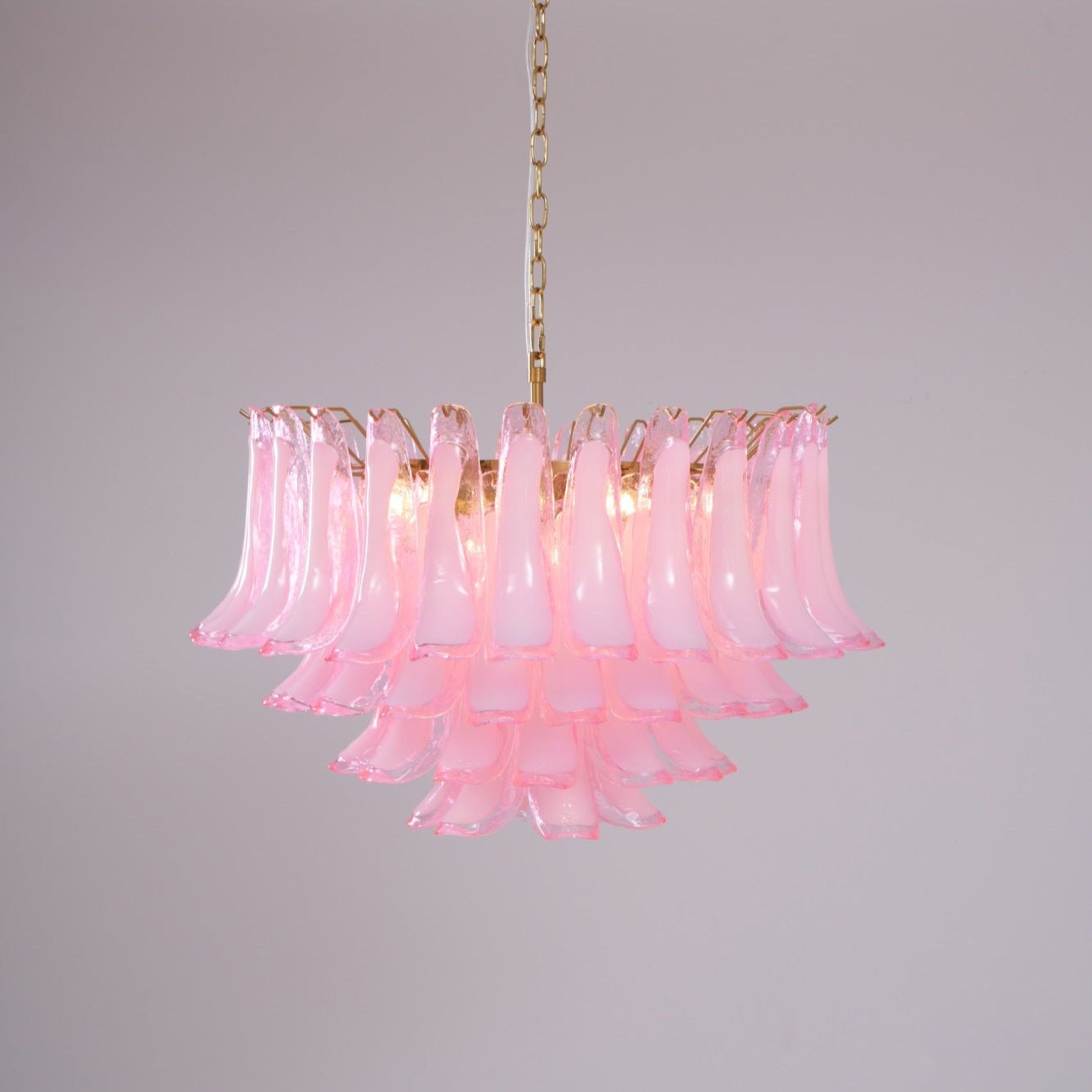 Aurora Chandelier Pink Glass Leaf Layered Floral Glamour - Letslighting