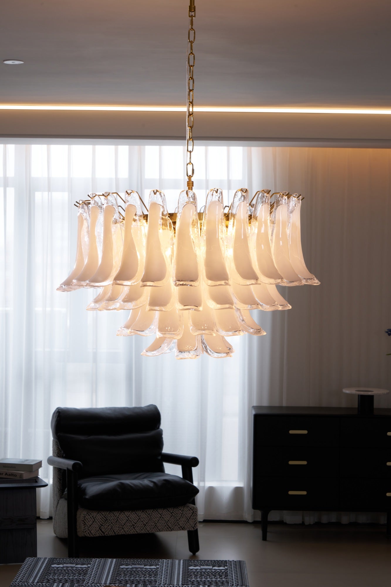 Aurora Chandelier Pink Glass Leaf Layered Floral Glamour - Letslighting