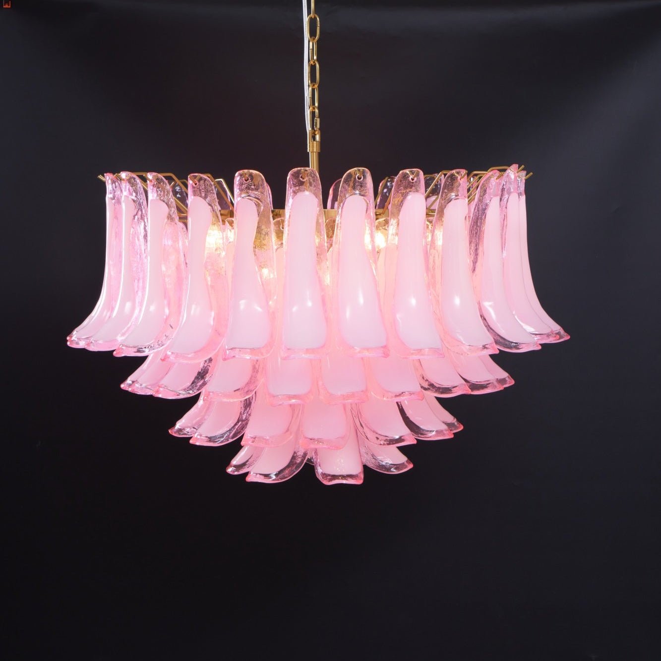 Aurora Chandelier Pink Glass Leaf Layered Floral Glamour - Letslighting