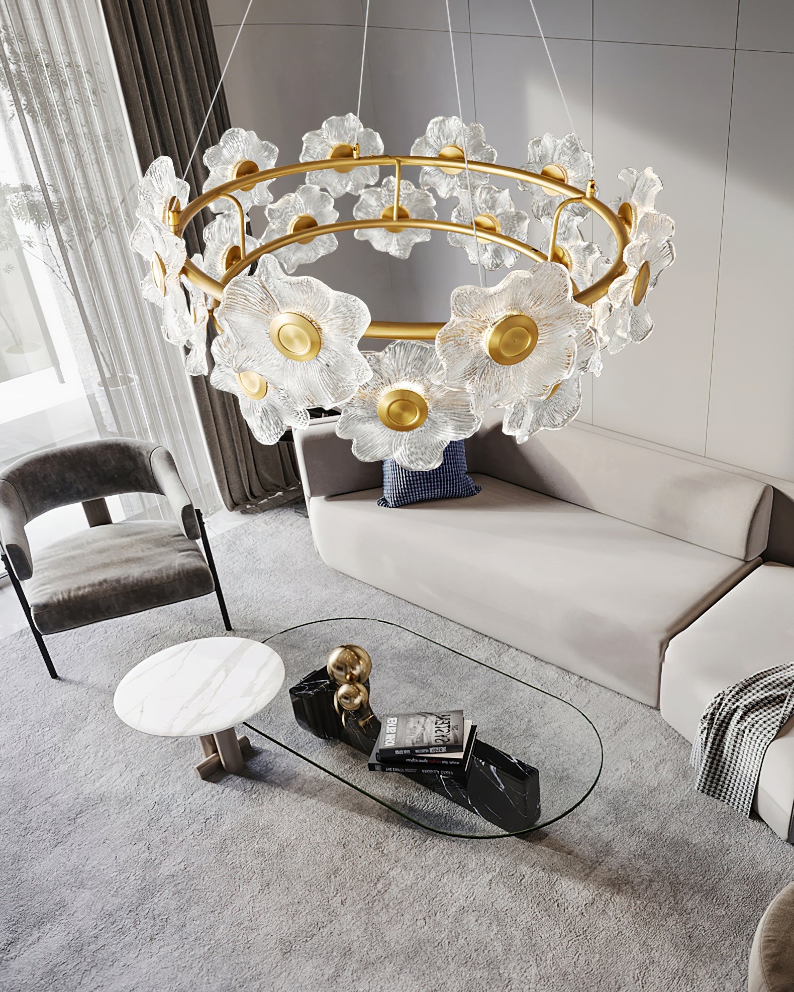 Cemirel Unique Flower Brass Glass Chandelier - Letslighting