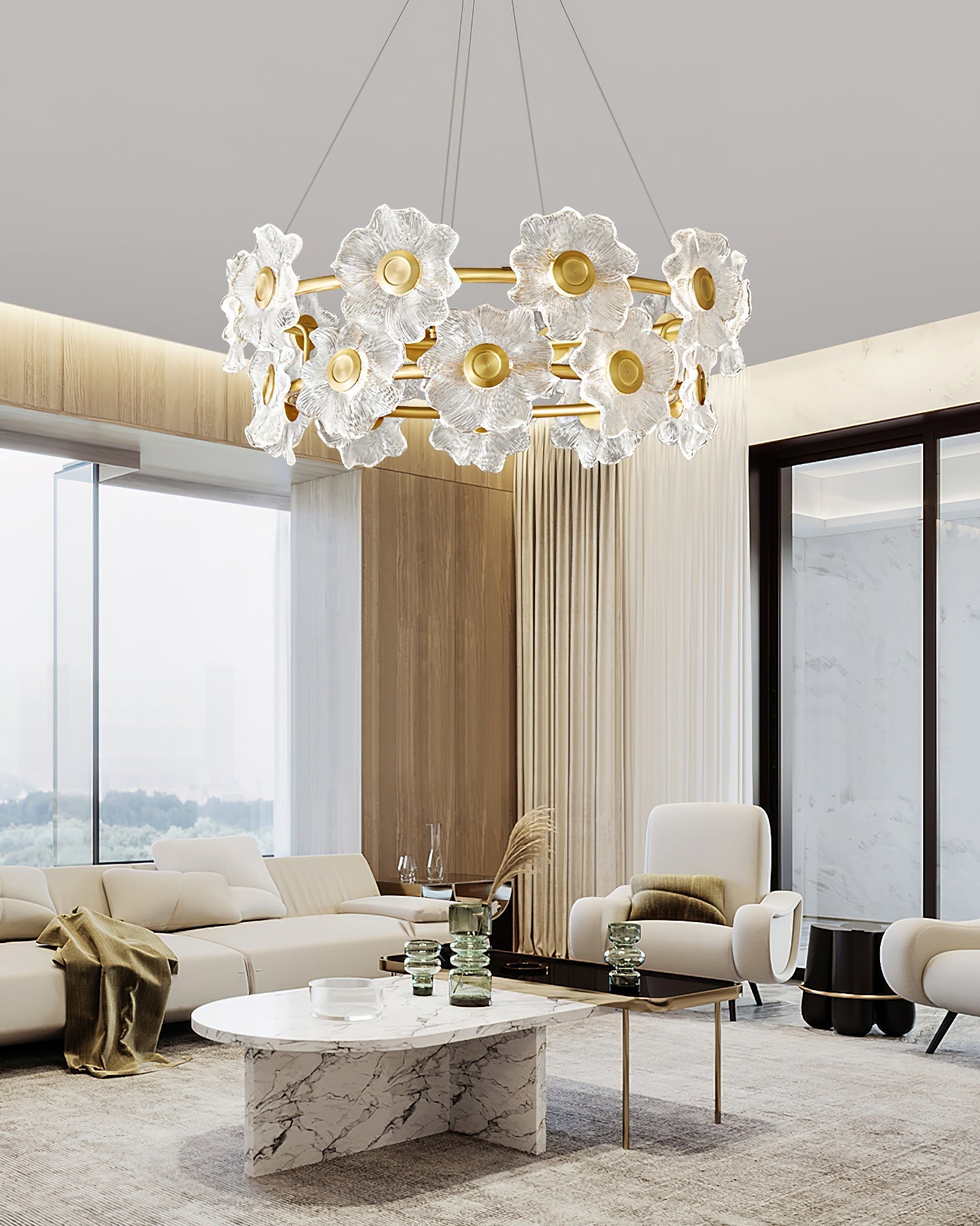 Cemirel Unique Flower Brass Glass Chandelier - Letslighting