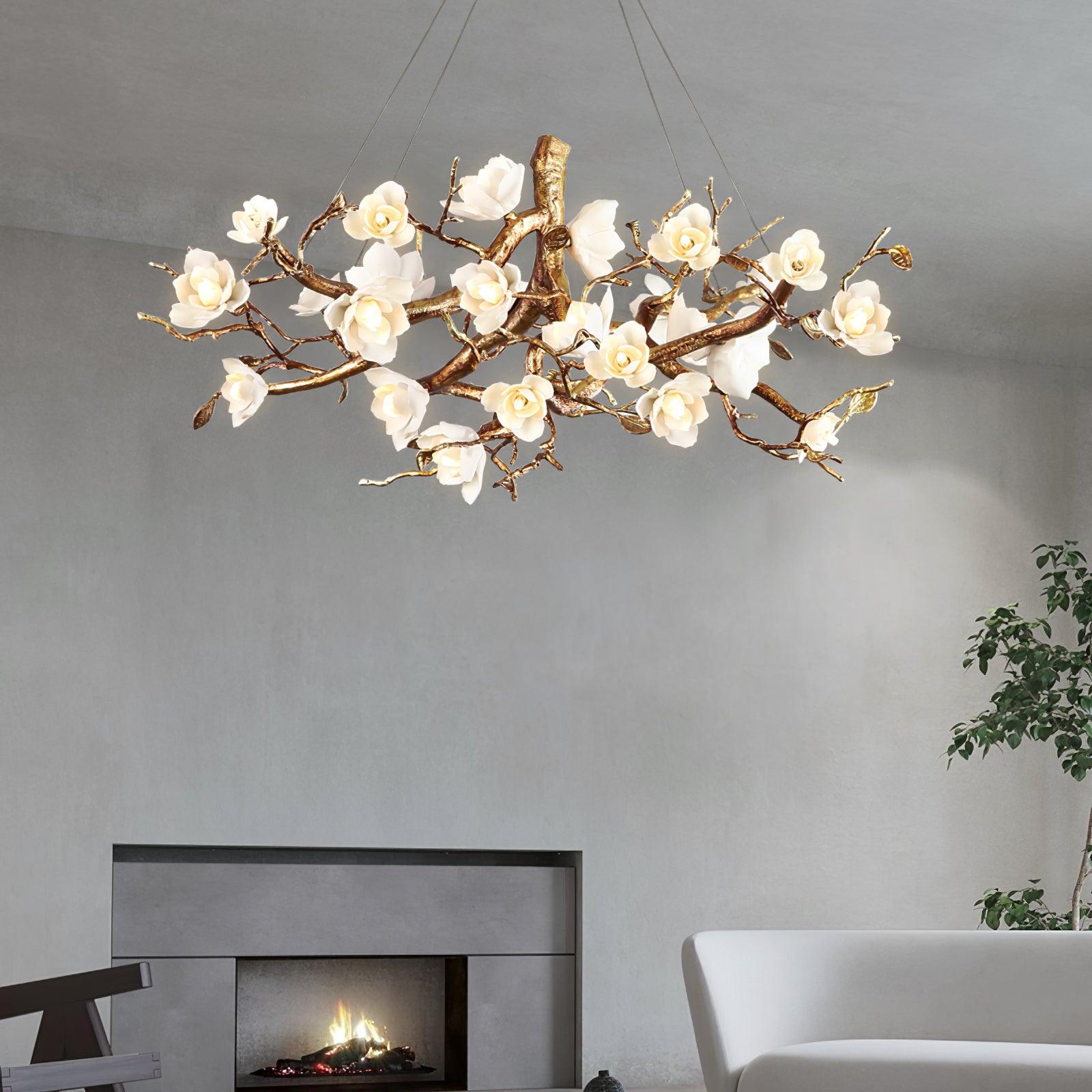 Avaros Postmodern Luxury Flower Bloom Branch Brass Ceramic Chandelier - Letslighting