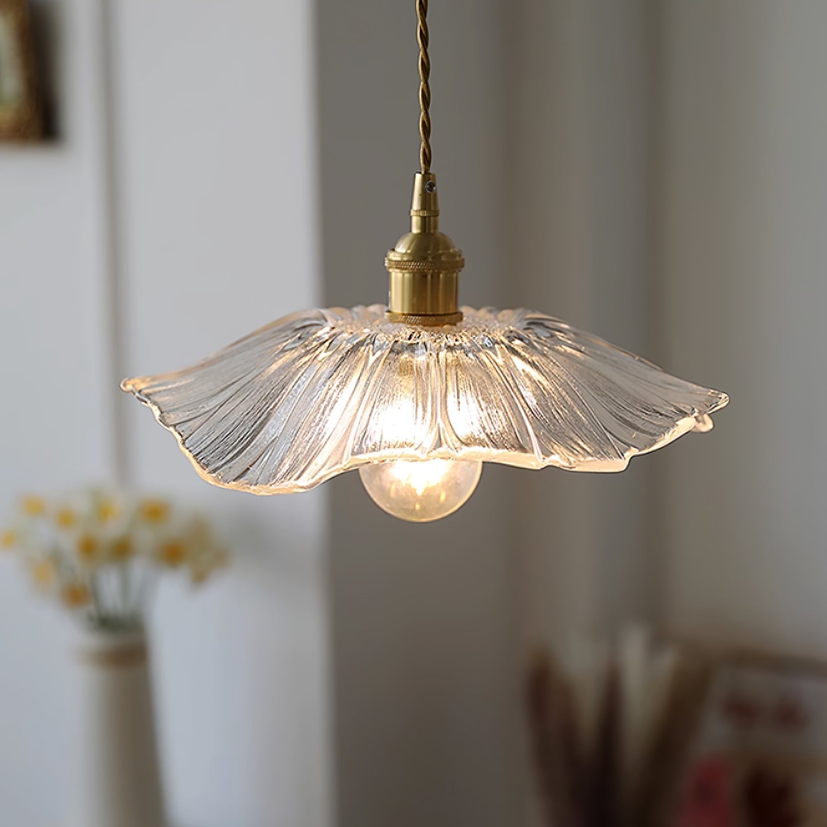 Aria Flower Glass Hanging Pendant Light Hardwire / Plug