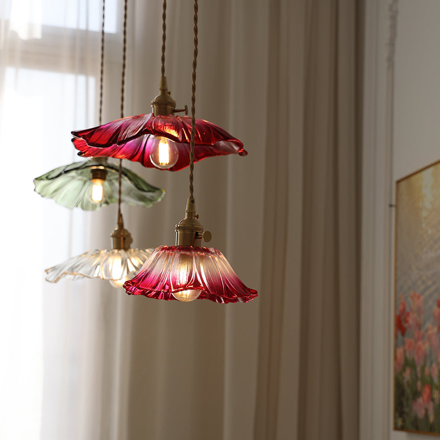 Aria Flower Glass Hanging Pendant Light Hardwire / Plug