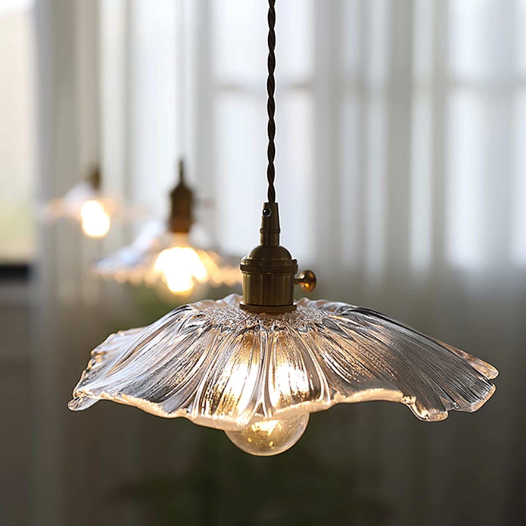 Aria Flower Glass Hanging Pendant Light Hardwire / Plug