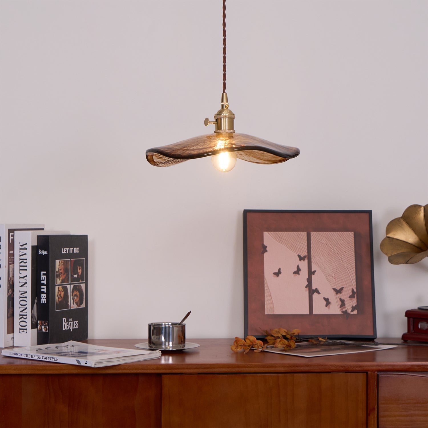 Utalira Art Flower Petal Swag Brass Glass Pendant Light - Letslighting