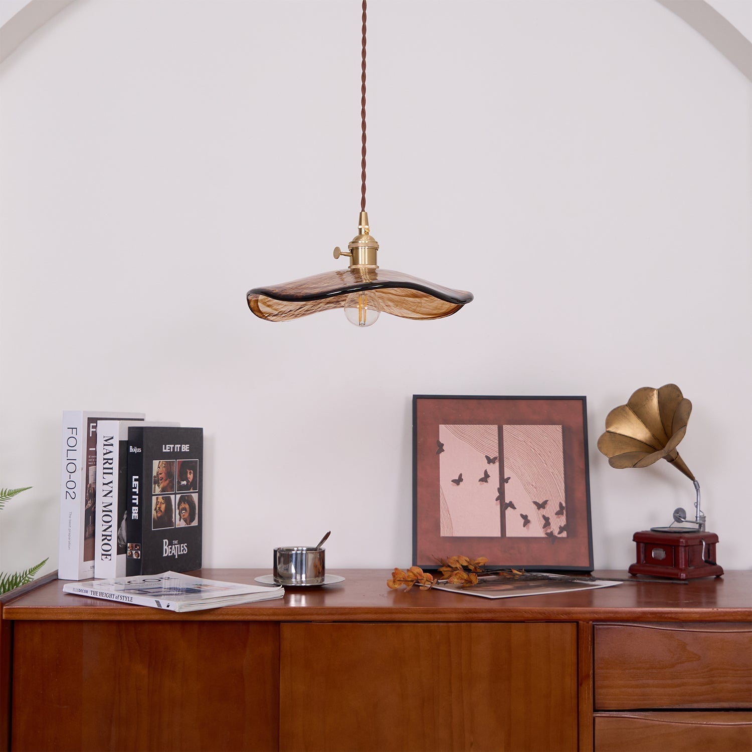 Utalira Art Flower Petal Swag Brass Glass Pendant Light - Letslighting