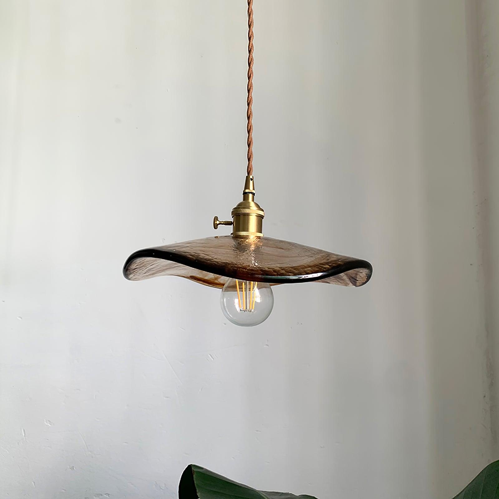 Utalira Art Flower Petal Swag Brass Glass Pendant Light - Letslighting