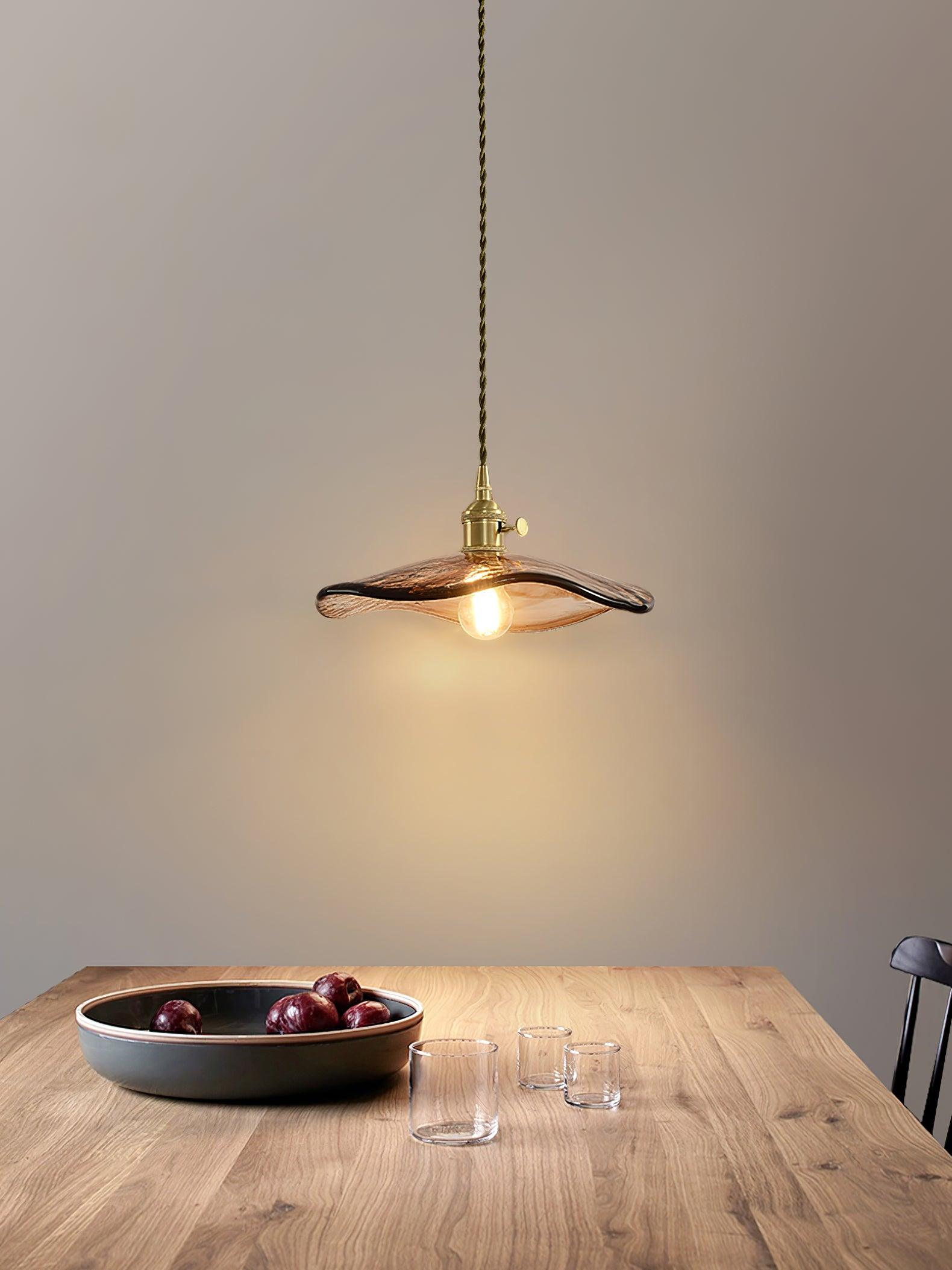 Utalira Art Flower Petal Swag Brass Glass Pendant Light - Letslighting