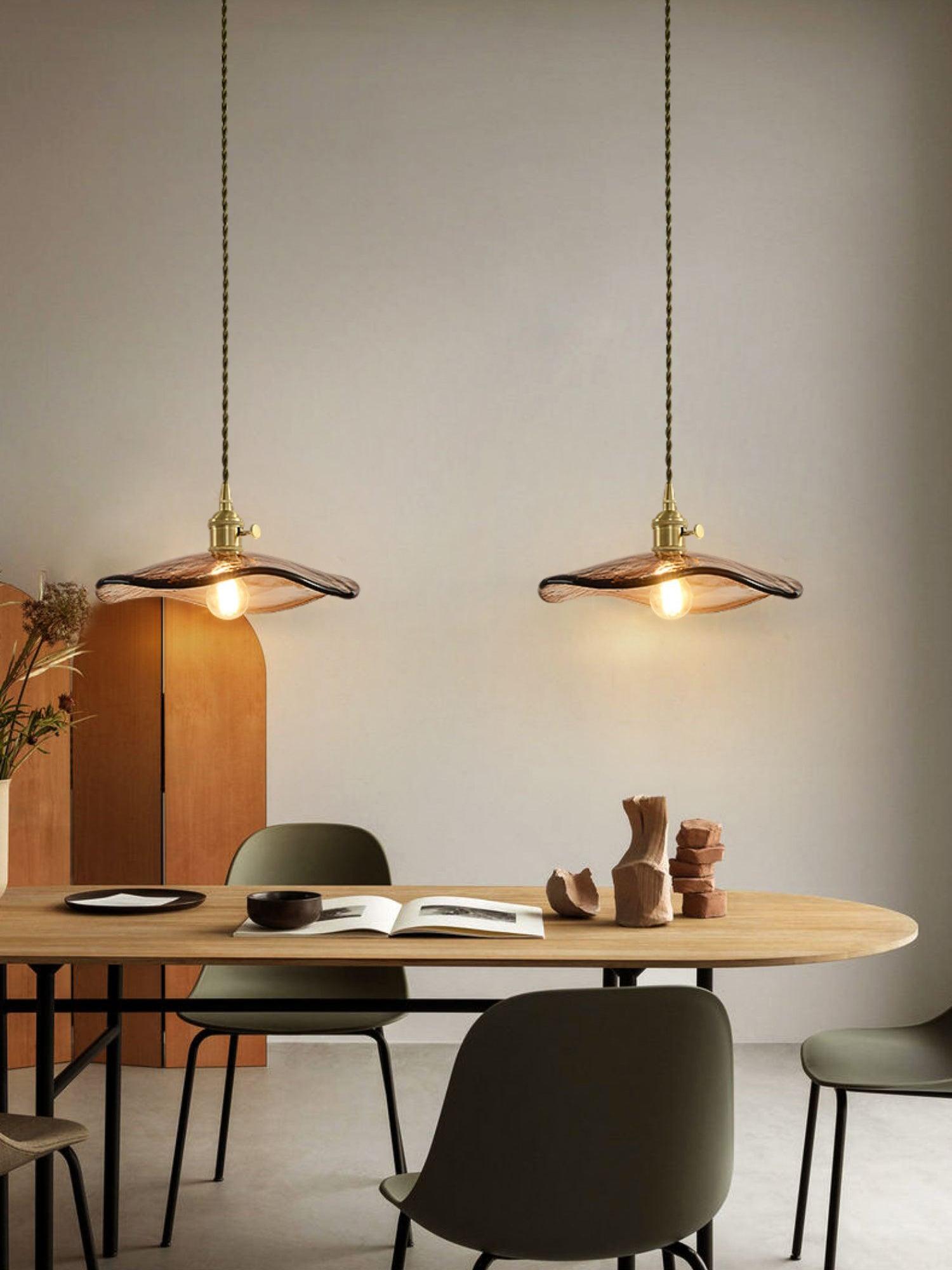 Utalira Art Flower Petal Swag Brass Glass Pendant Light - Letslighting